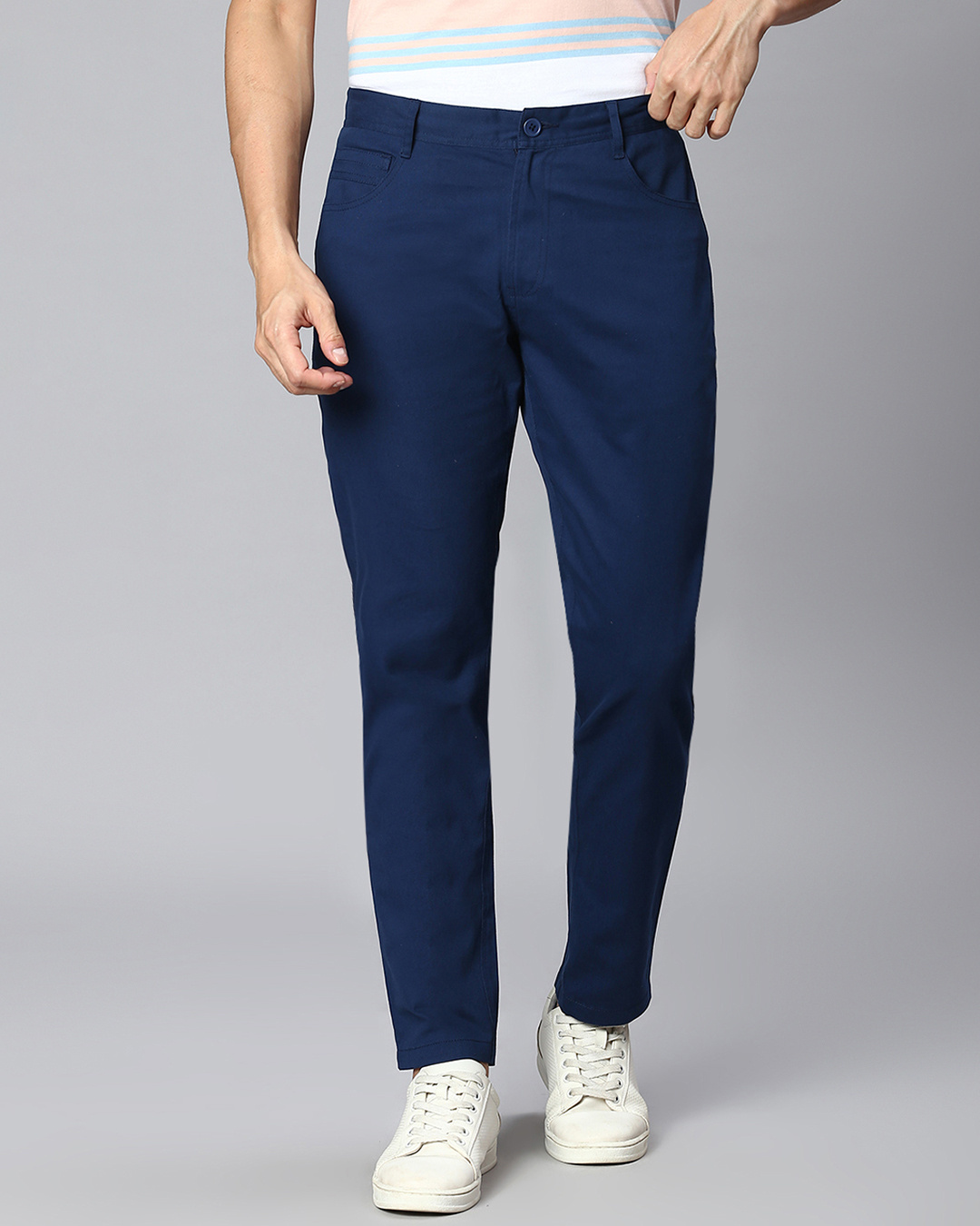 Buy Men's Blue Tapered Fit Chinos Online at Bewakoof