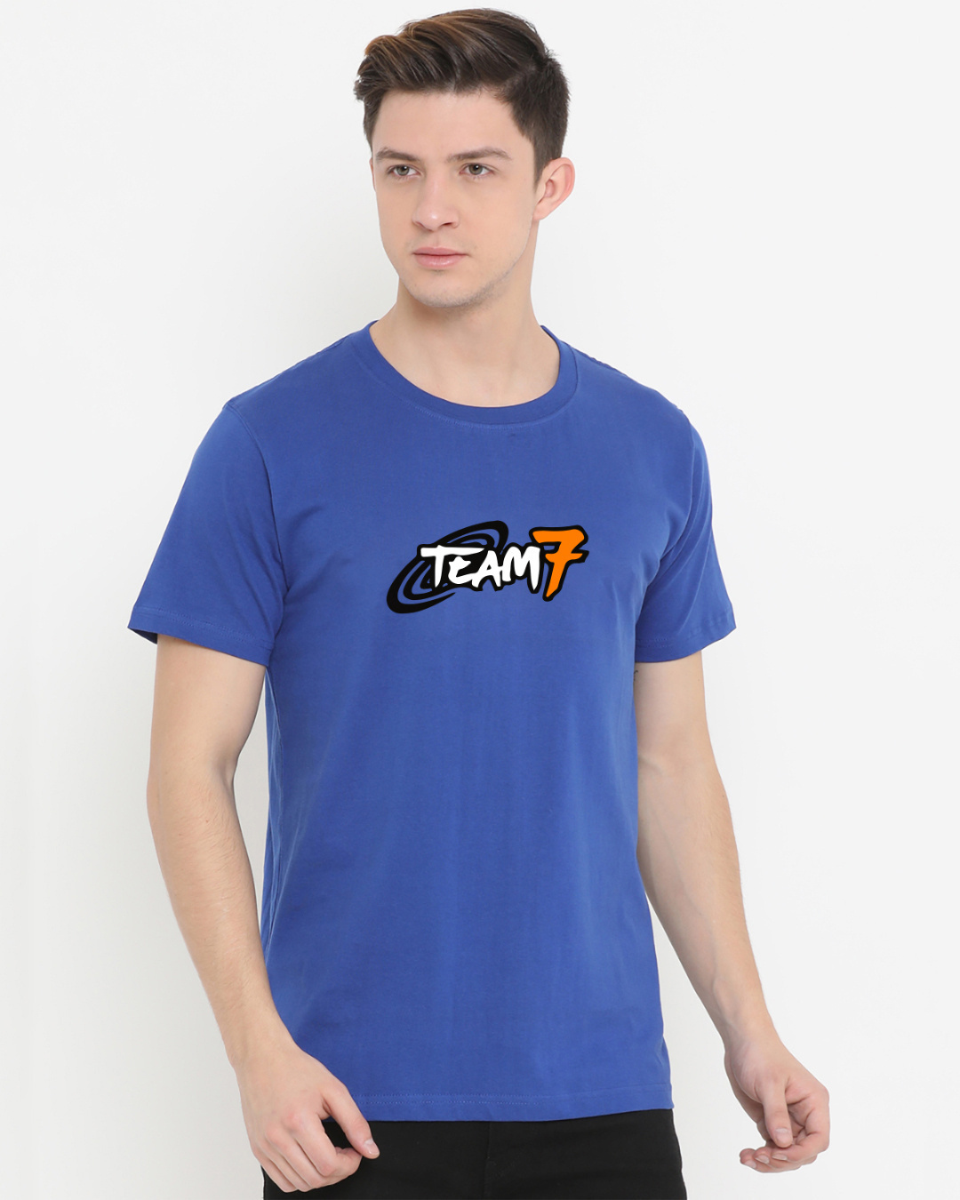 Shop Men's Blue Team 7 Typography T-shirt-Back