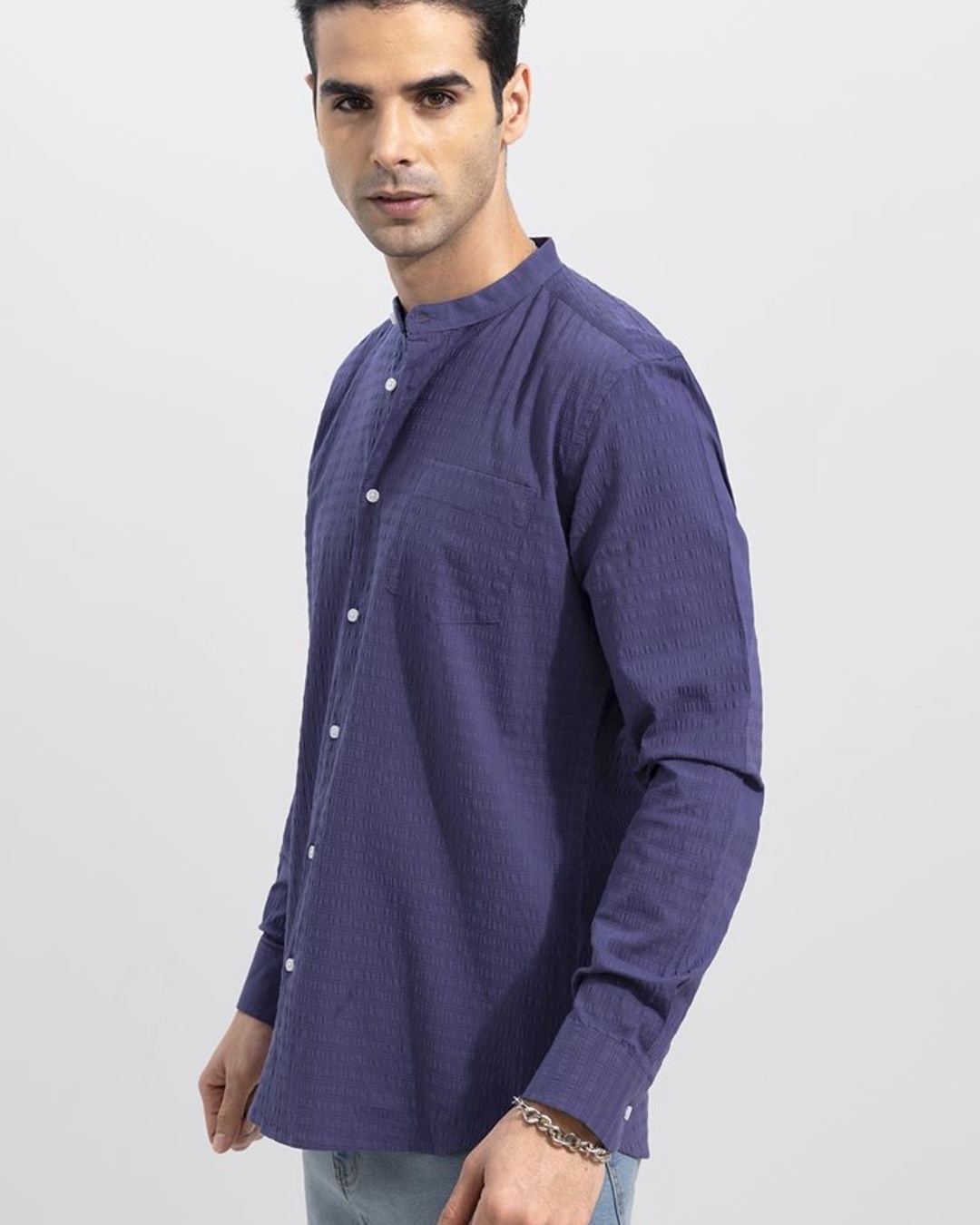 Buy Men's Blue Textured Cotton Slim Fit Shirt Online at Bewakoof