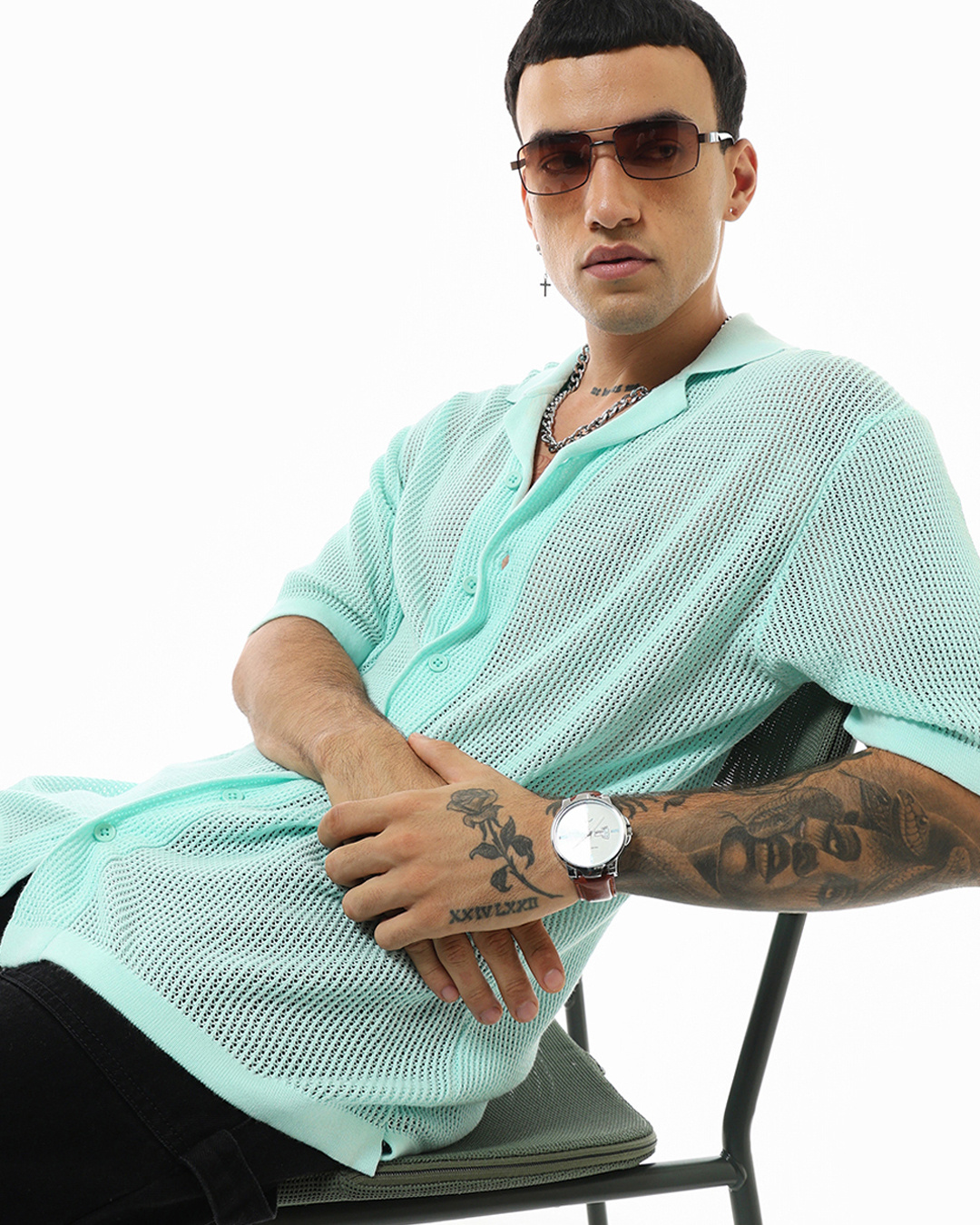 SILISOUL Men's White Color Textured Oversized Fit T-Shirt