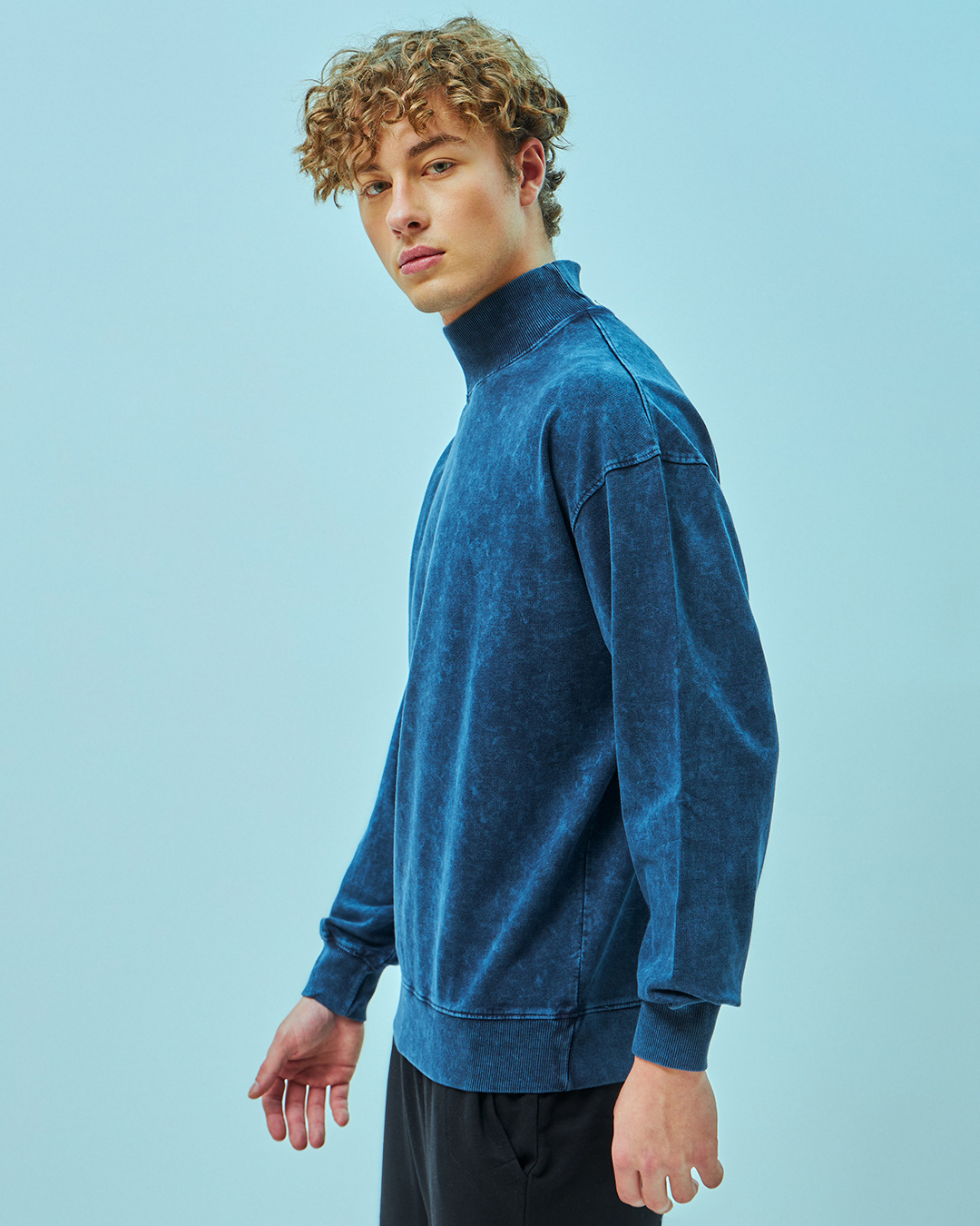 Shop Men's Blue Textured Oversized Sweatshirt-Back