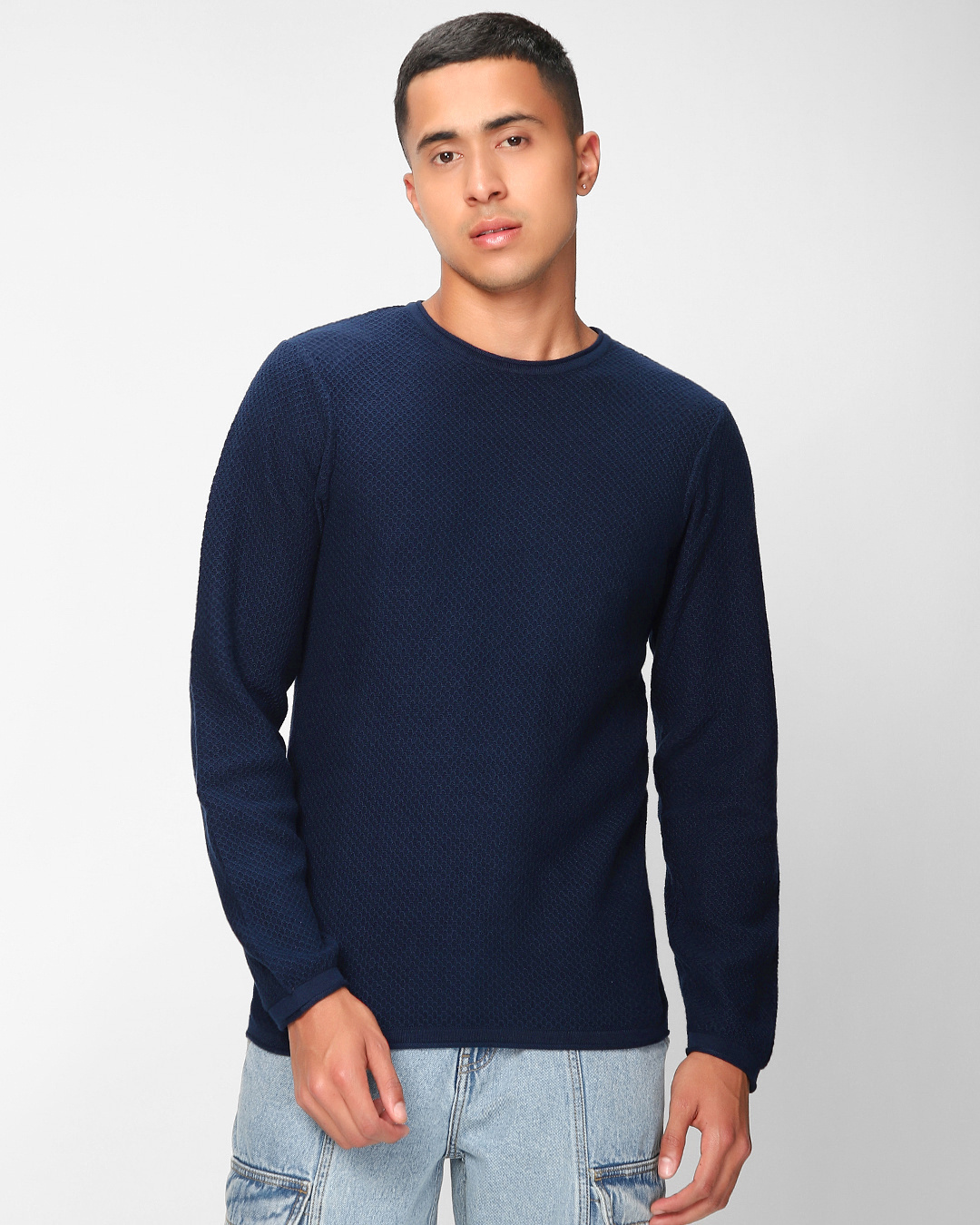 Buy Men's Blue Textured Sweater Online at Bewakoof