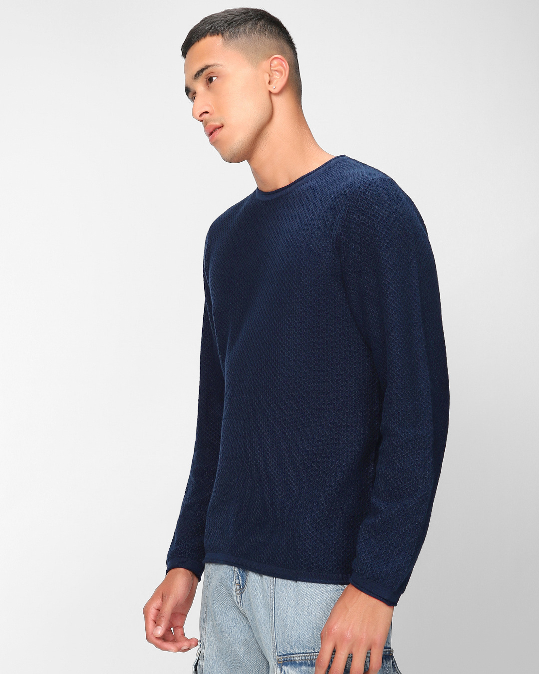 Shop Men's Blue Textured Sweater-Back