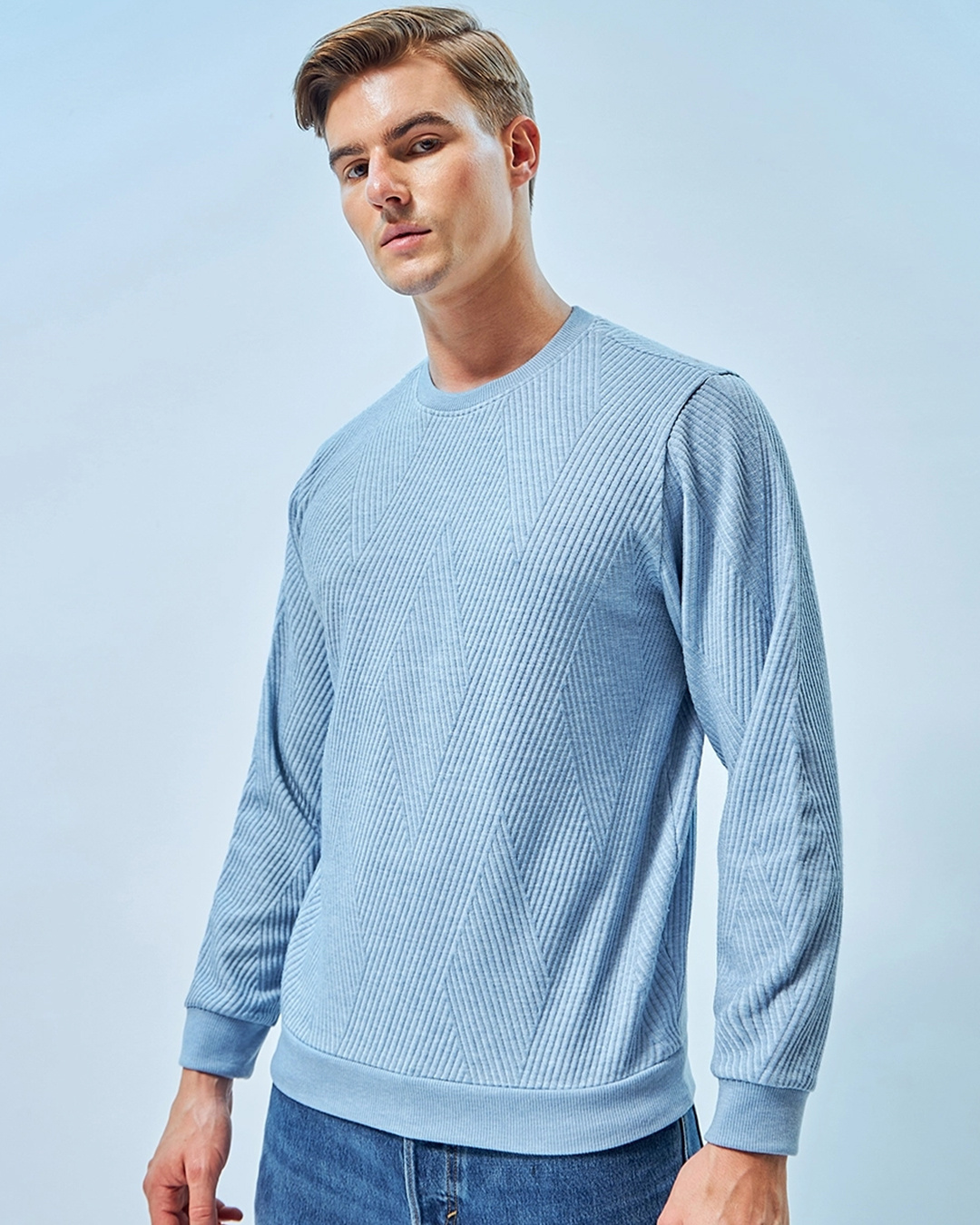 Shop Men's Blue Textured Sweatshirt-Back