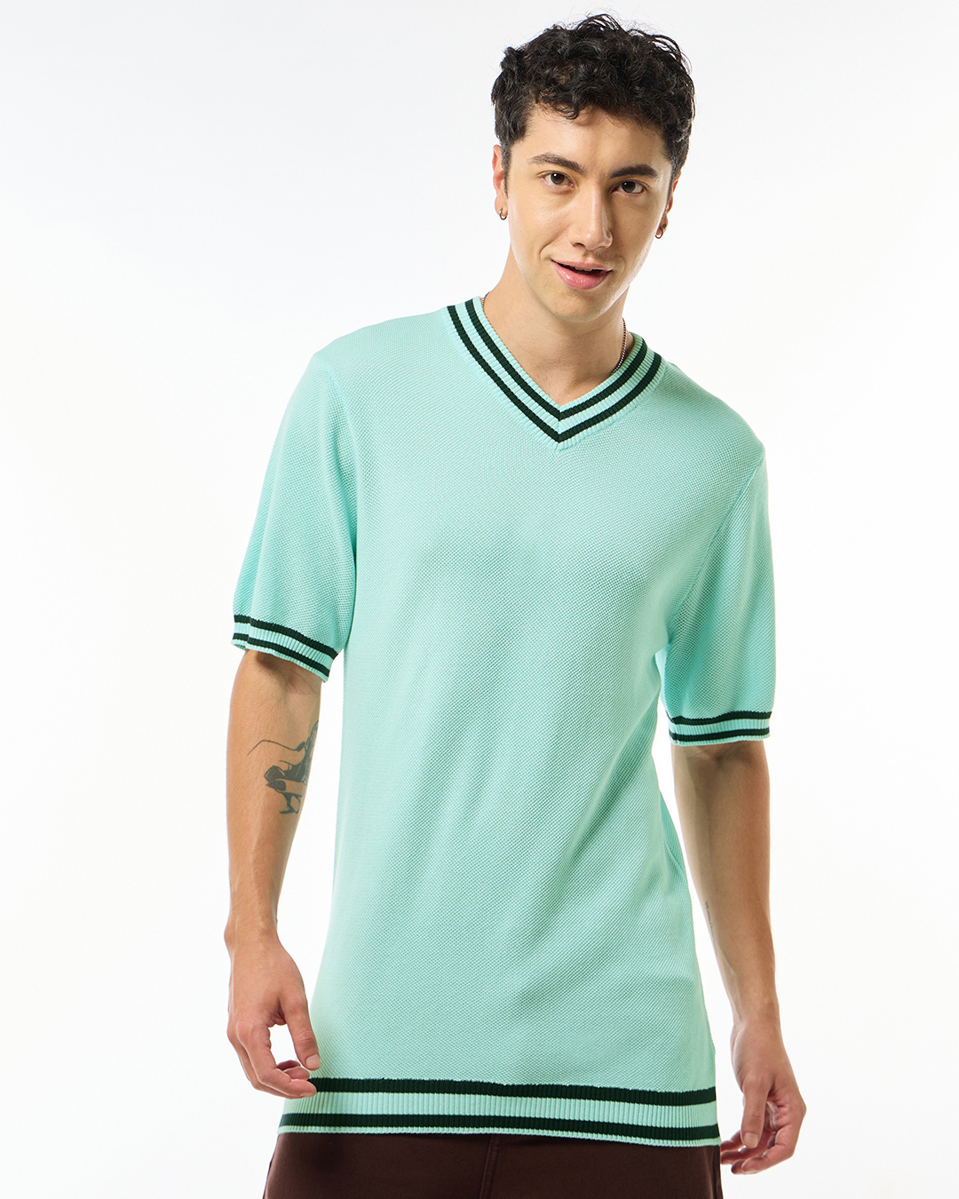 Shop Men's Blue Textured Flatknit T-shirt-Back