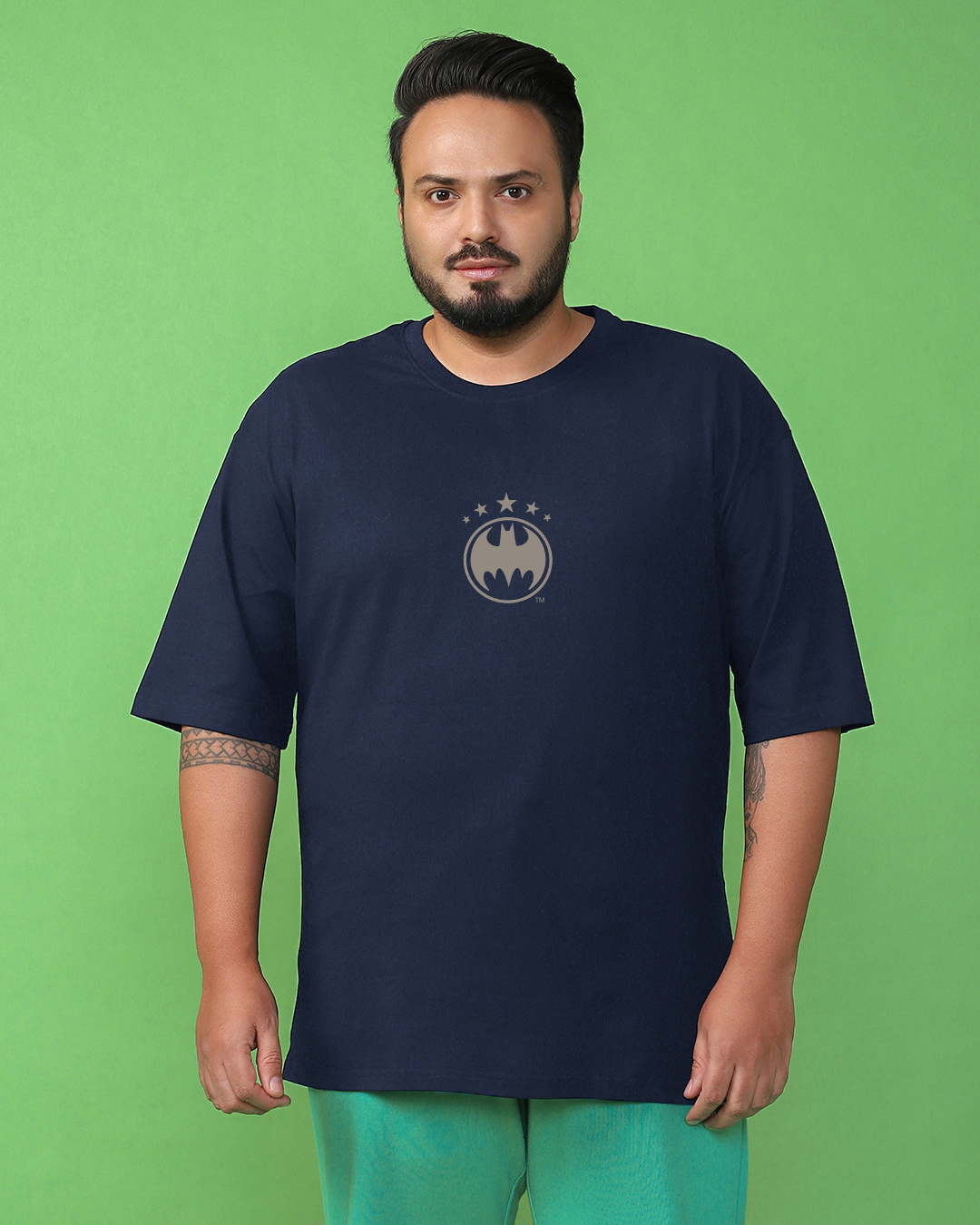 Shop Men's Blue The Dark Knight Graphic Printed Oversized Plus Size T-shirt-Back