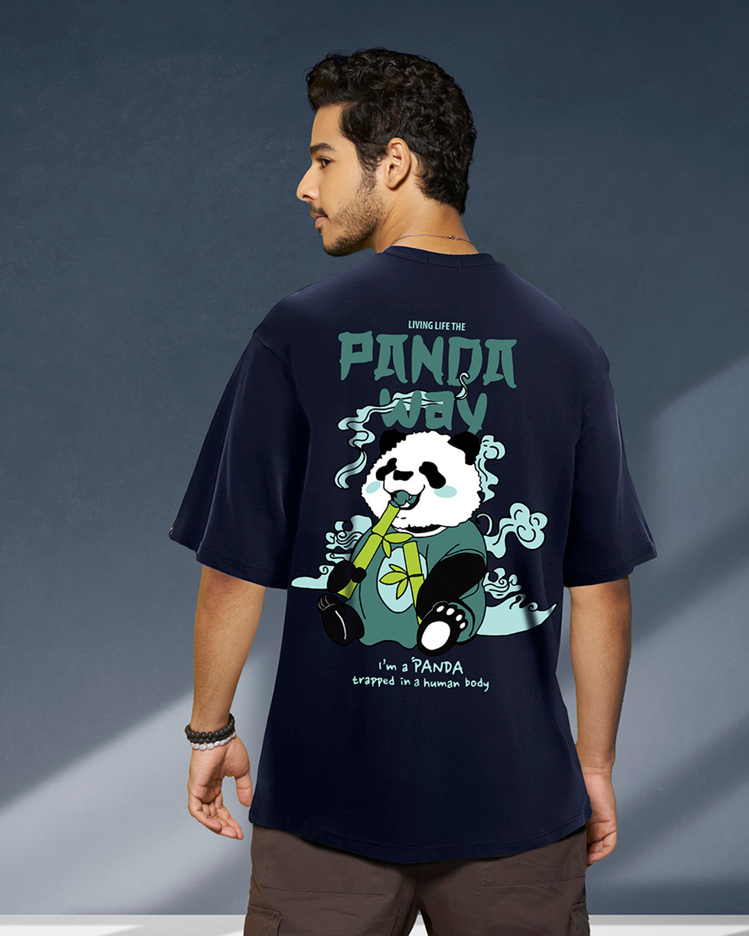 Buy Mens Blue The Panda Way Graphic Printed Oversized T Shirt Online At Bewakoof 