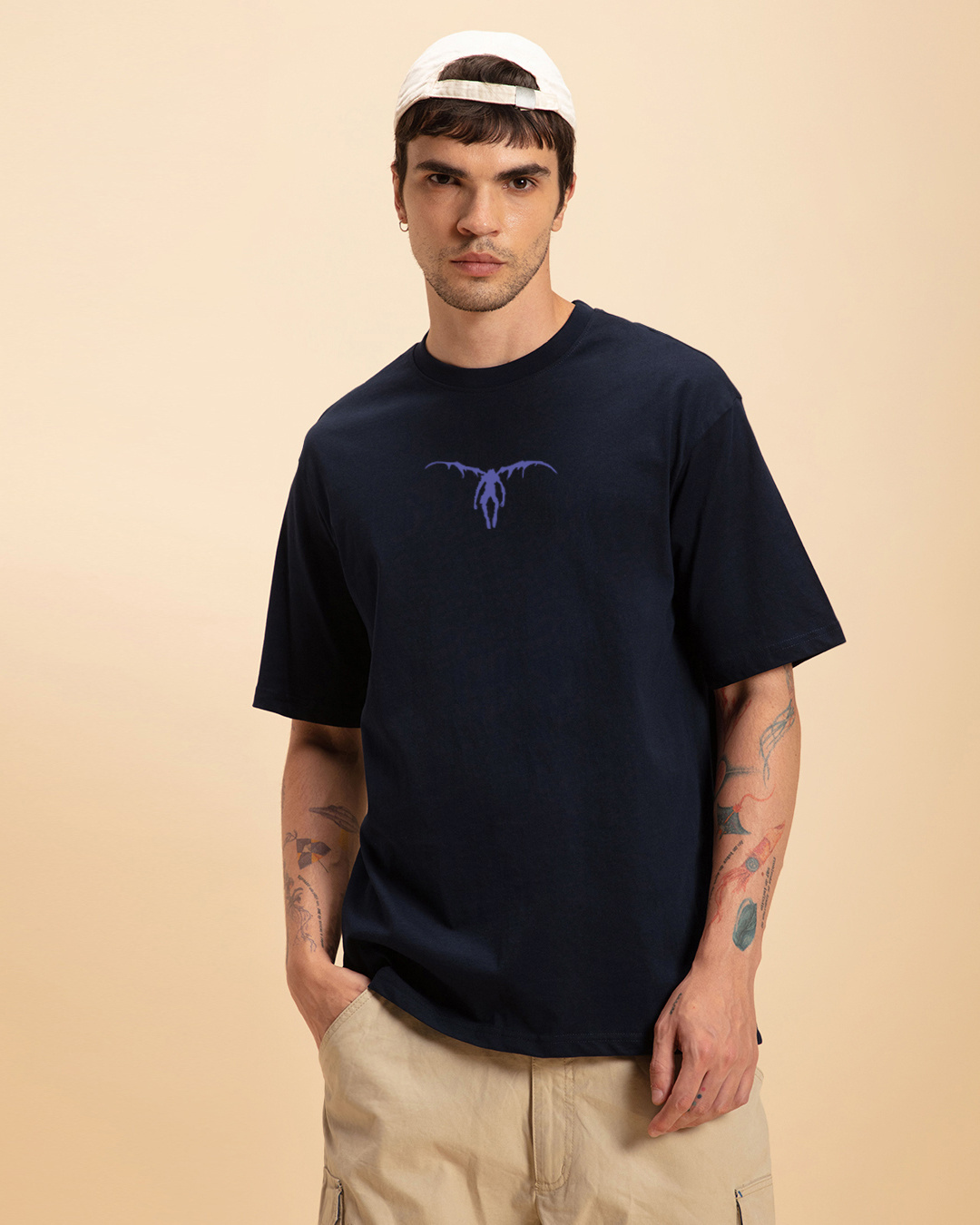 Shop Men's Blue The Ryuk Graphic Printed Oversized T-shirt-Back