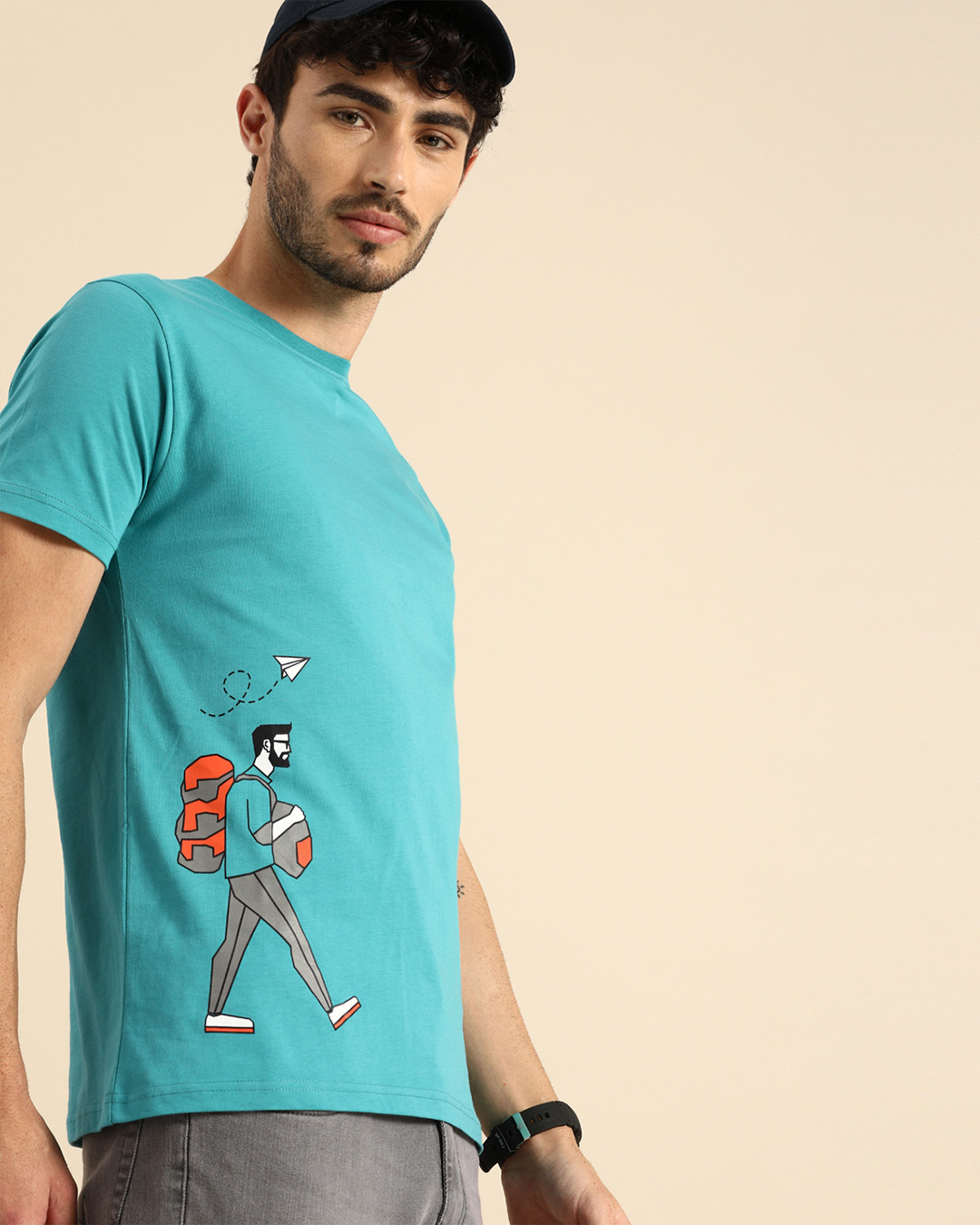 Shop Men's Blue The Traveller T-shirt-Back