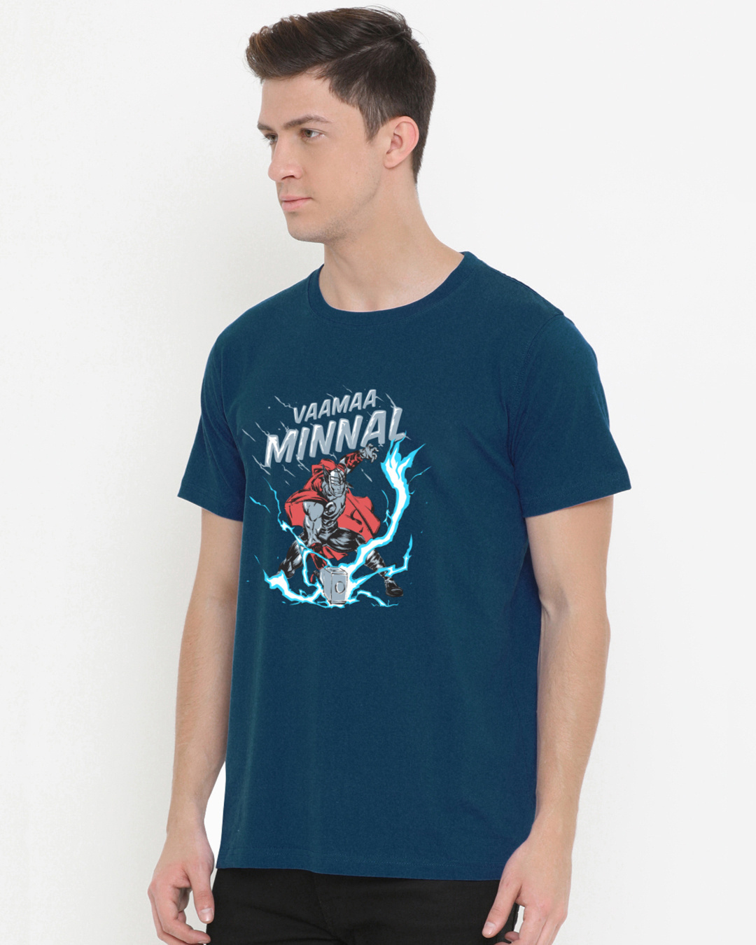 Shop Men's Blue Thor Vaamaa Minnal Graphic Printed T-shirt-Back