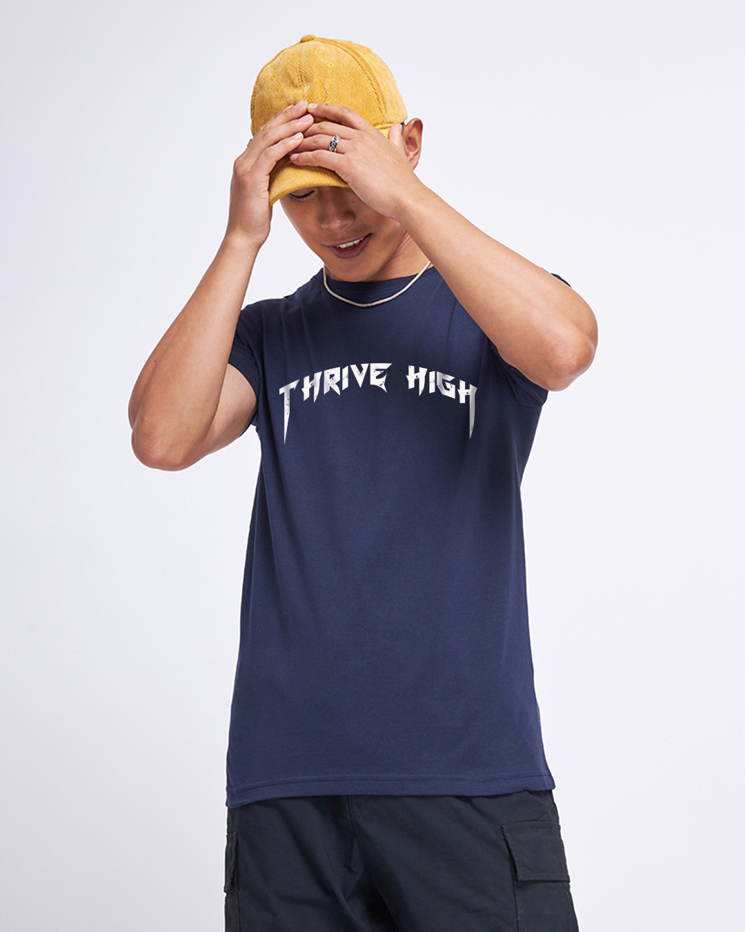 Shop Men's Blue Thrive High Graphic Printed T-shirt-Back