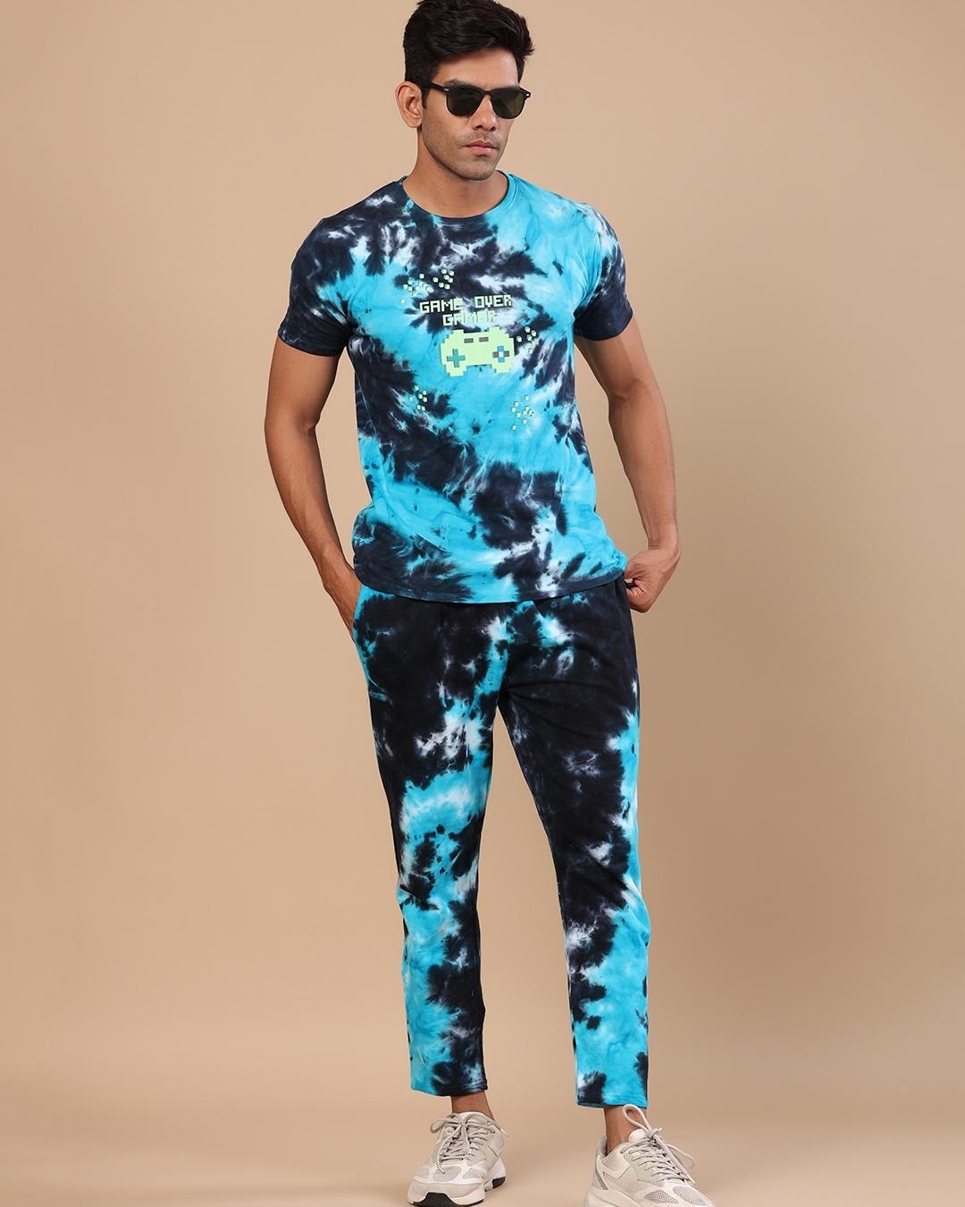 Shop Men's Blue and Black Tie & Dye Co-Ord Set-Back