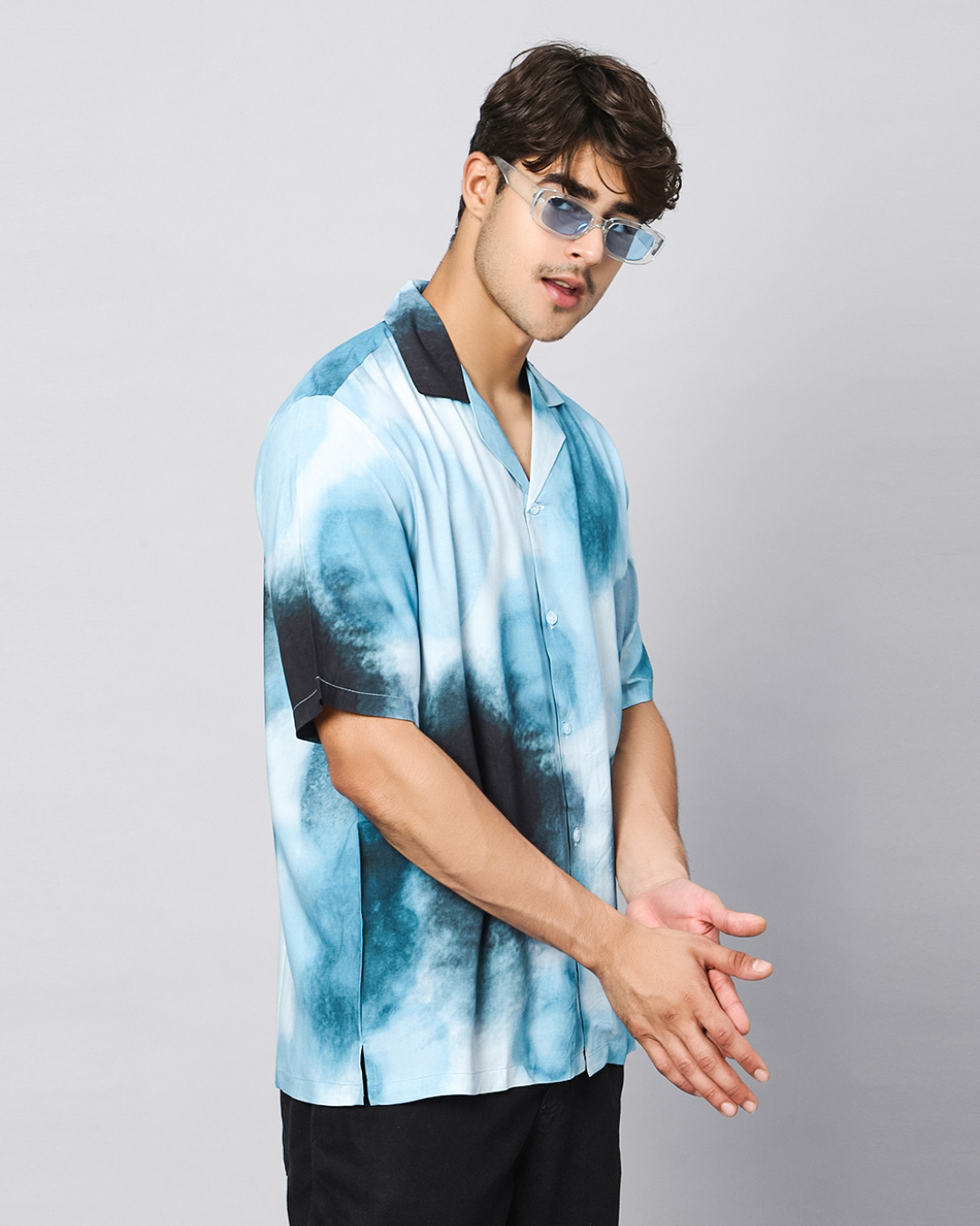Shop Men's Blue Tie & Dye Oversized Shirt-Back