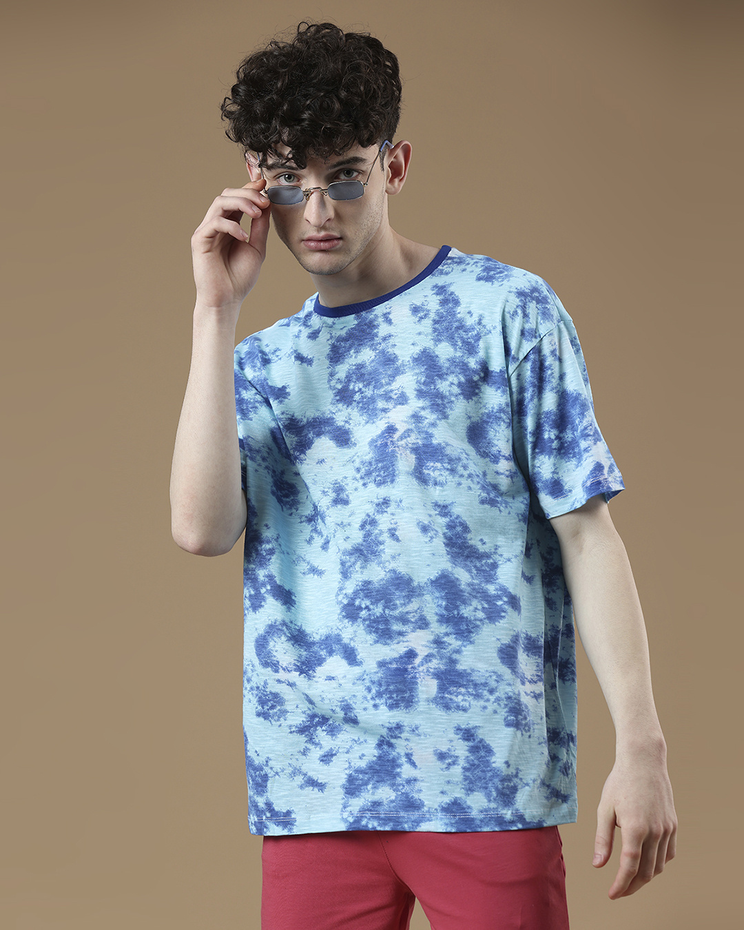 mens pink and blue tie dye shirt