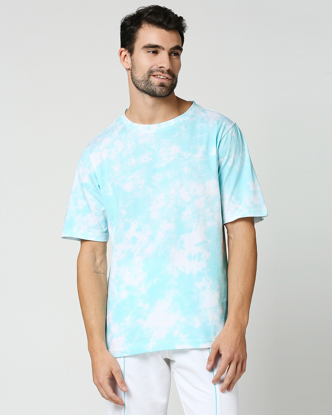 Shop Men's Blue Tie & Dye Oversozed T-shirt-Back
