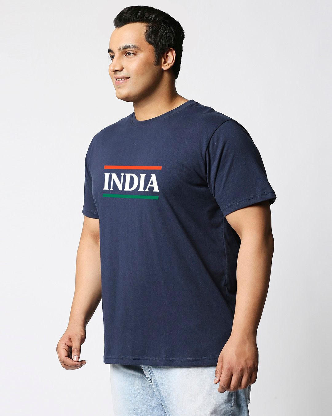 Shop Men's Blue Tri Color Typography Plus Size T-shirt-Back