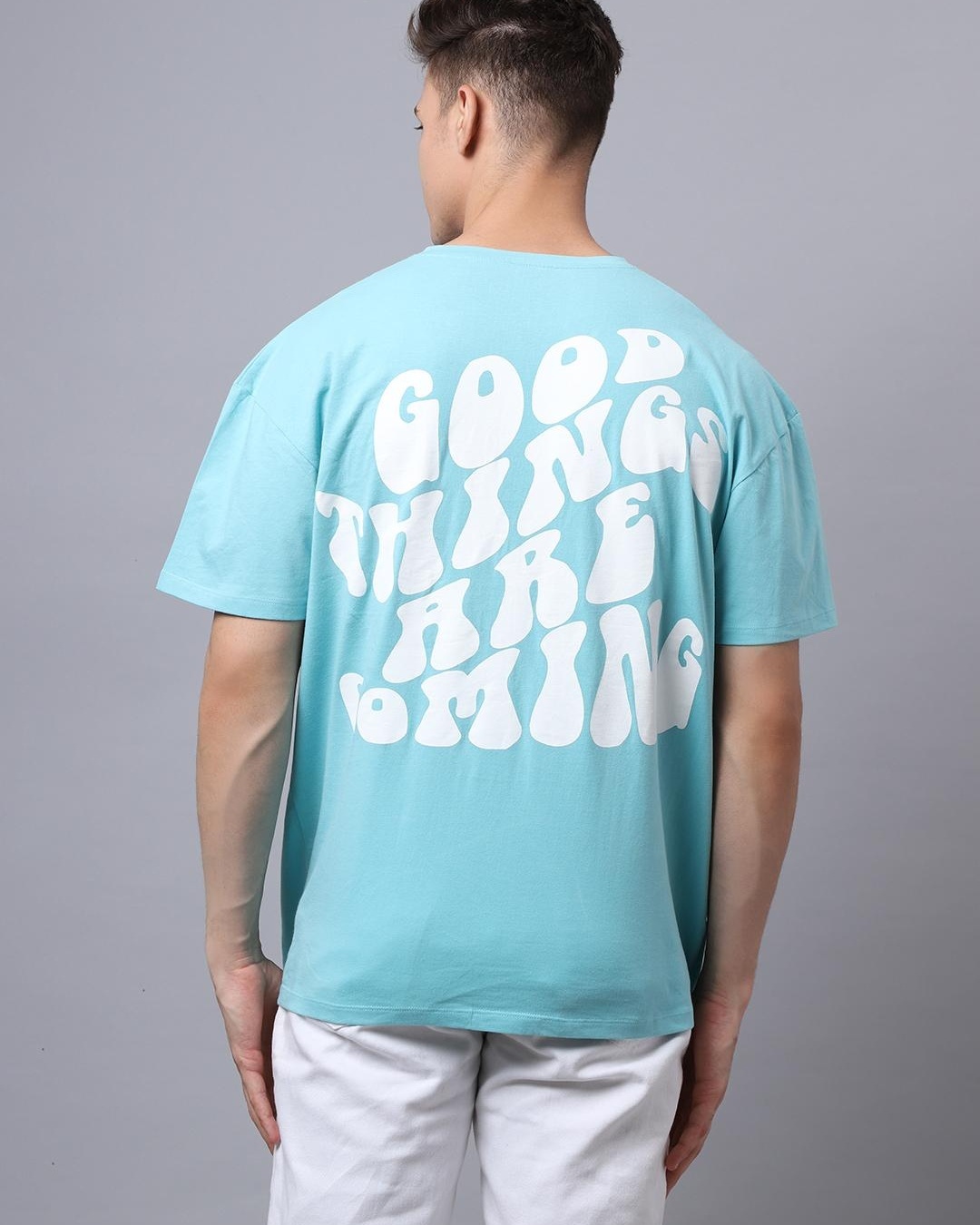 Buy Men's Blue Typography Super Loose Fit T-shirt Online at Bewakoof