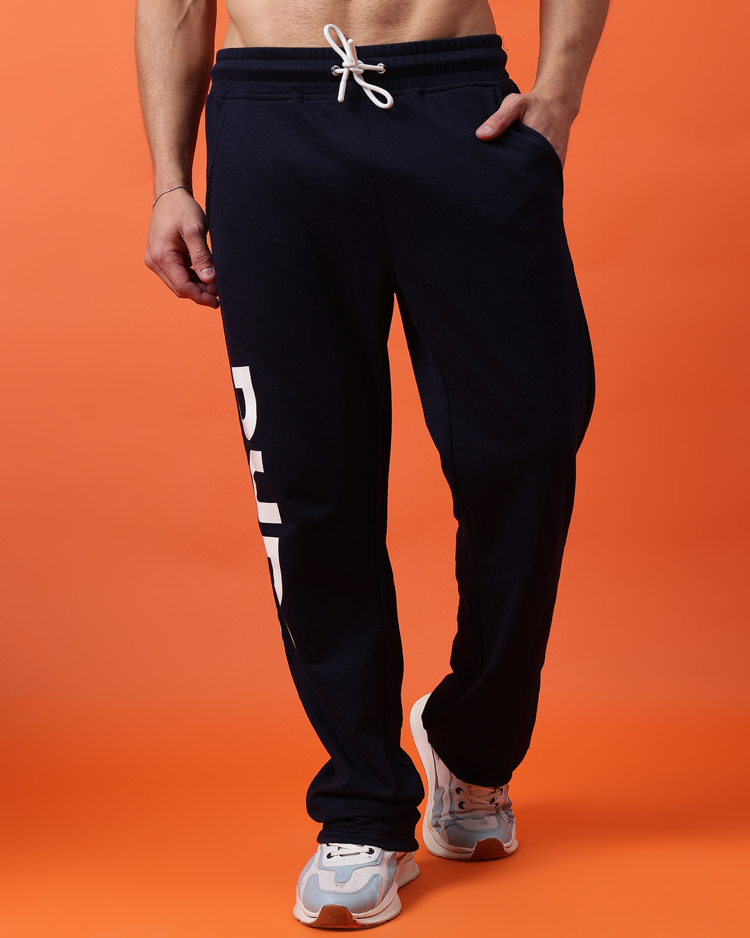 Shop Men's Navy Blue Typography Relaxed Fit Track Pants-Back