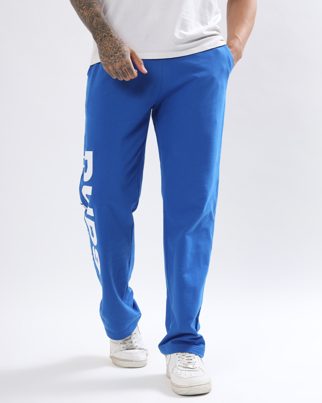 Shop Men's Blue Typography Relaxed Fit Track Pants-Back