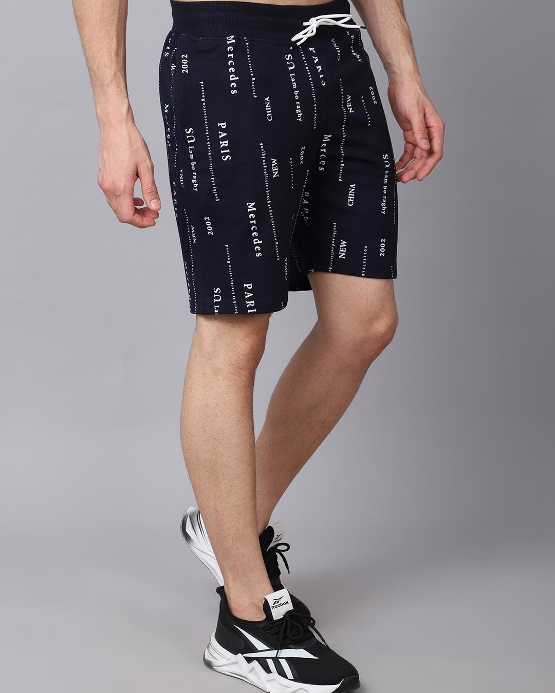 Shop Men's Blue Typography Slim Fit Shorts-Back