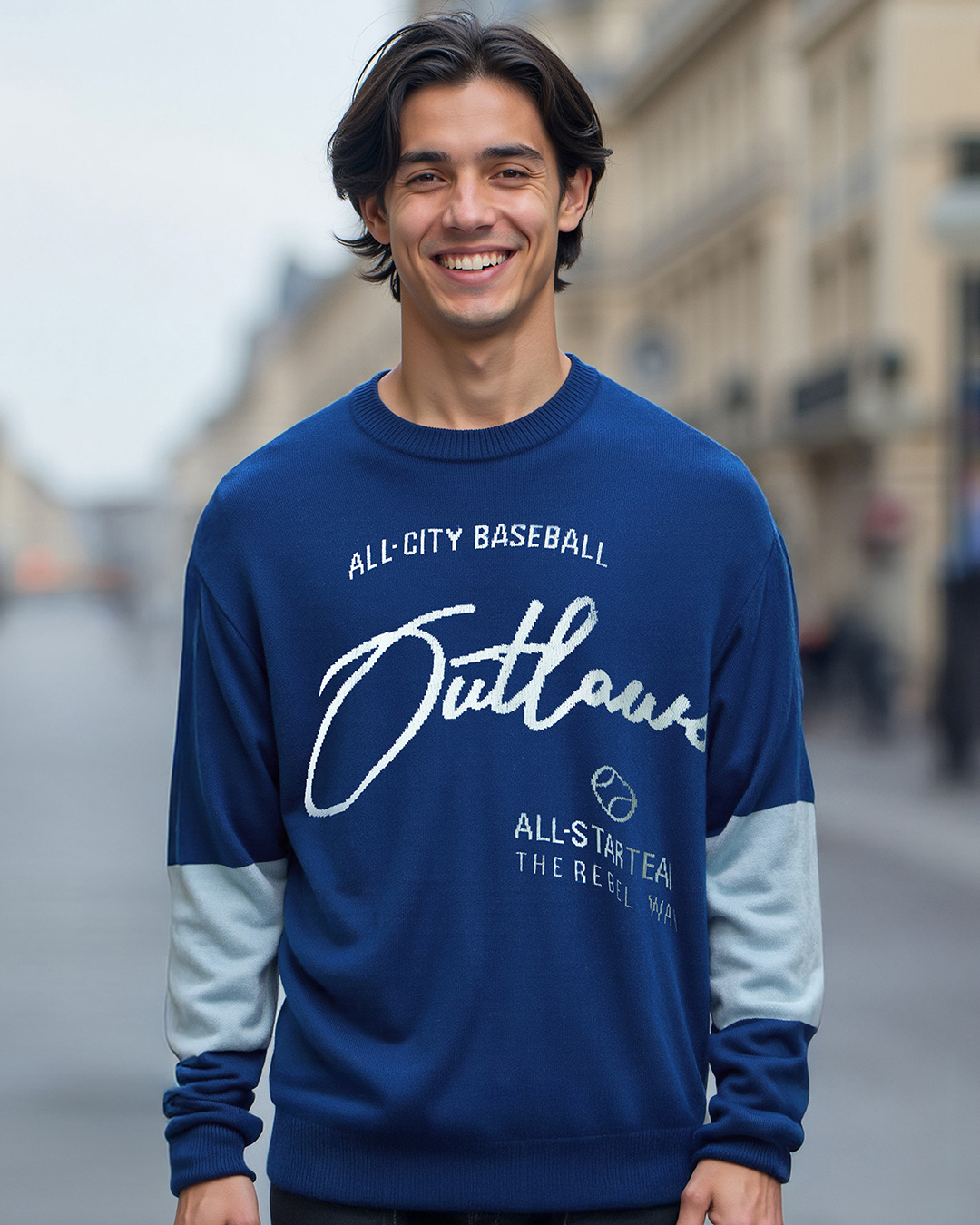 Men's Blue Typography Printed Cotton Sweatshirt