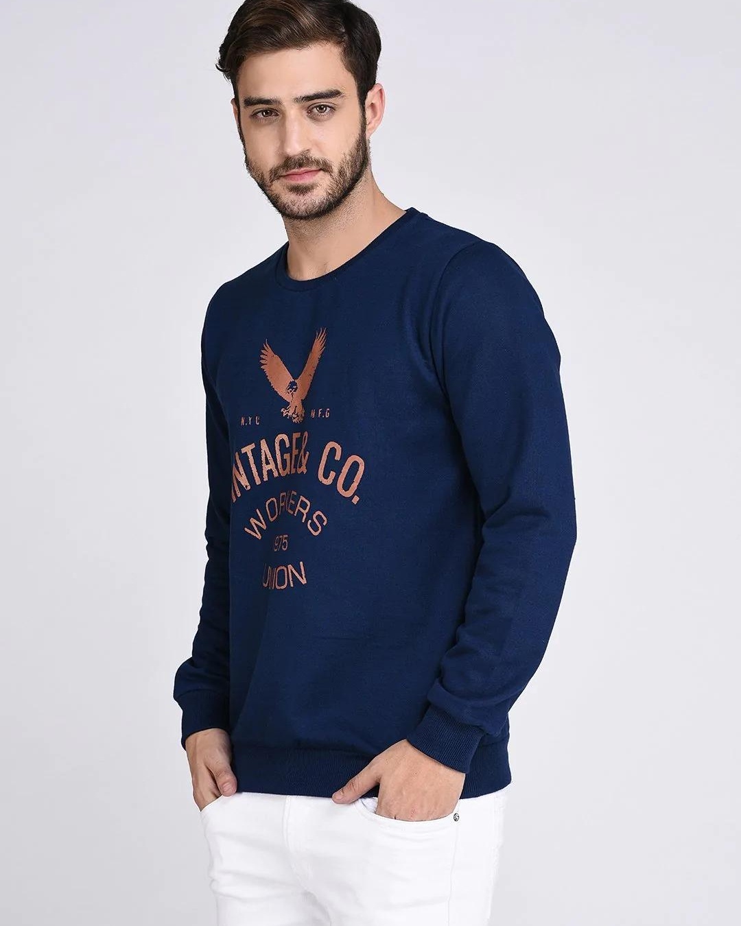 Shop Men's Blue Vintage Typography Sweatshirt-Back