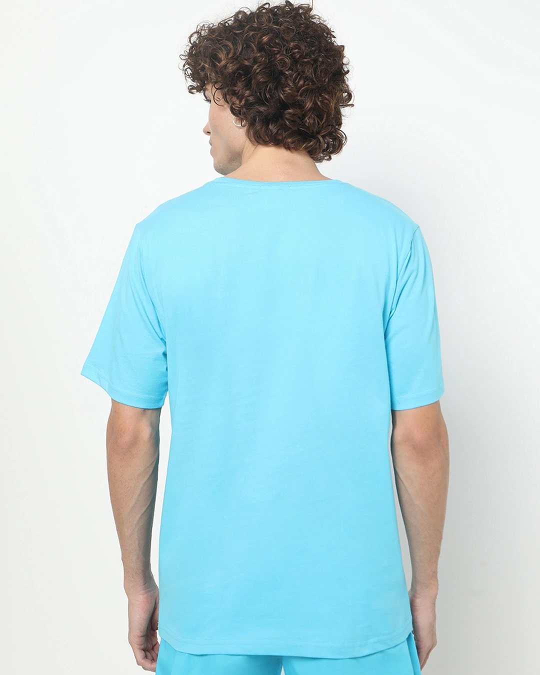 Shop Men's Blue Warning Oversized T-shirt-Back