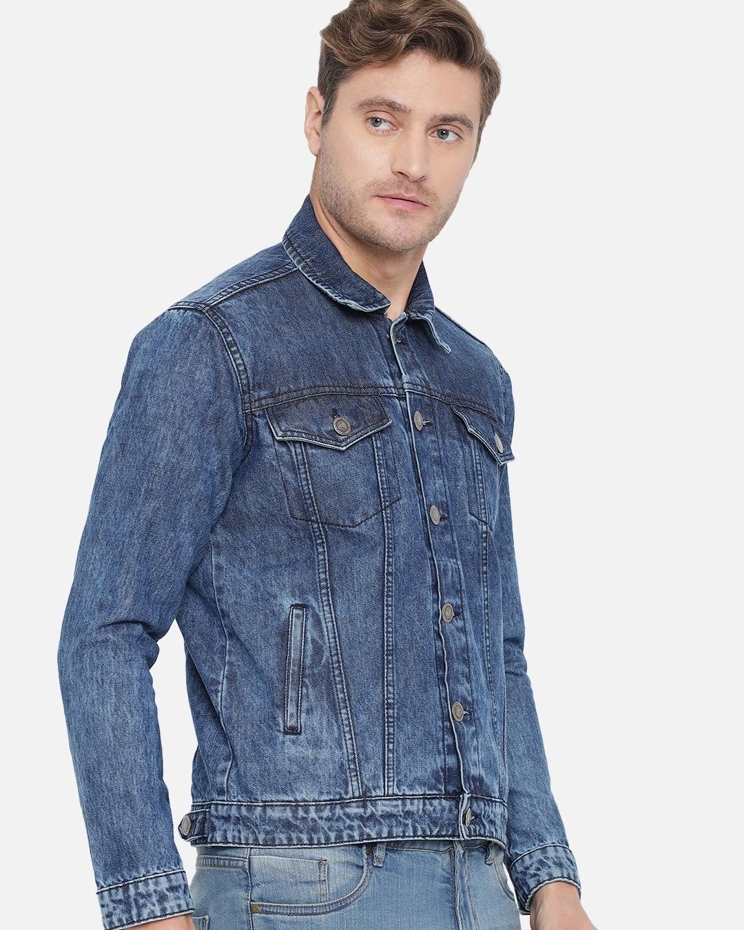 Shop Men's Blue Washed Denim Jacket-Back