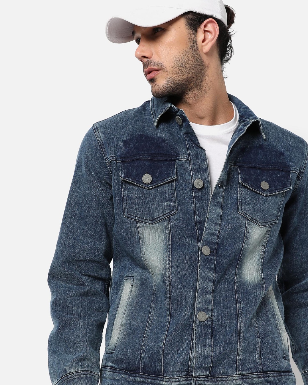 Buy Urban Estilo Blue Washed Denim Jacket With Fur Online at Bewakoof