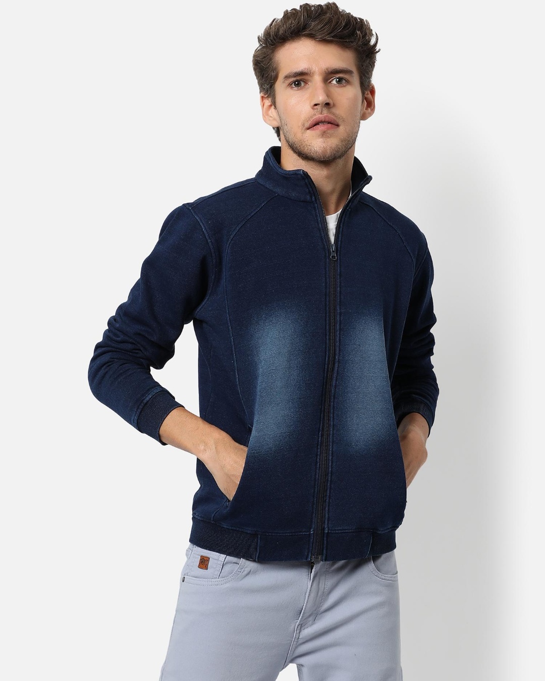 Buy Men's Blue Washed Denim Jacket Online at Bewakoof