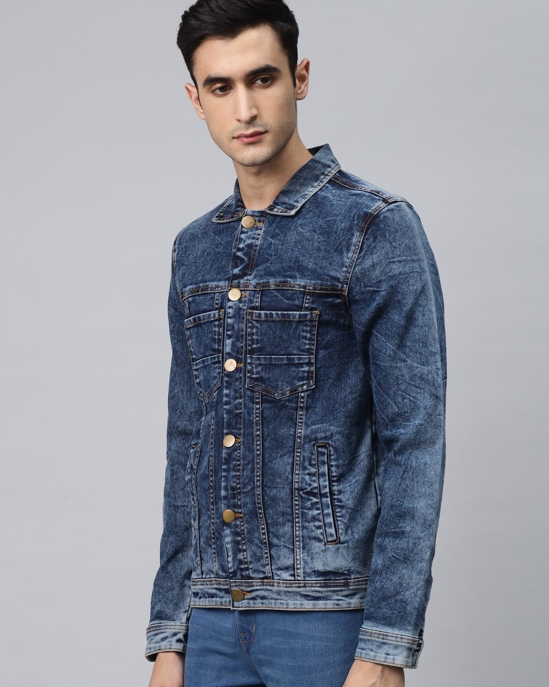 Buy Men's Blue Washed Denim Jacket Online at Bewakoof