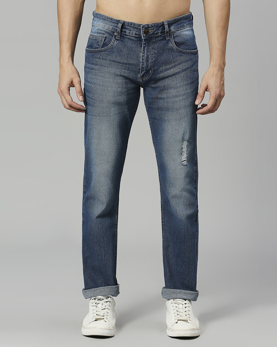 Buy Men's Blue Washed Distressed Jeans Online at Bewakoof