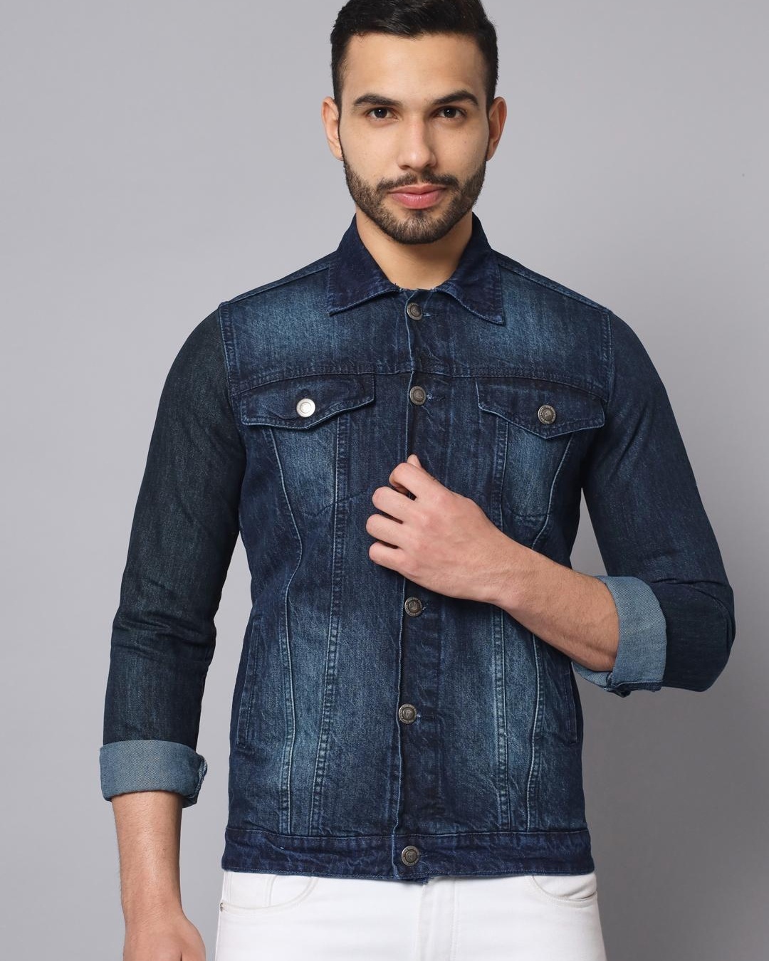 Buy Men's Blue Washed Denim Jacket Online at Bewakoof