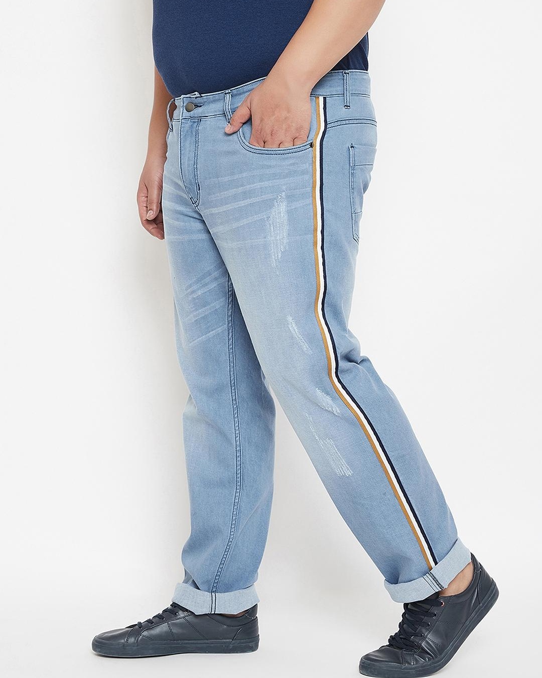 Shop Men's Blue Washed Plus Size Jeans-Back