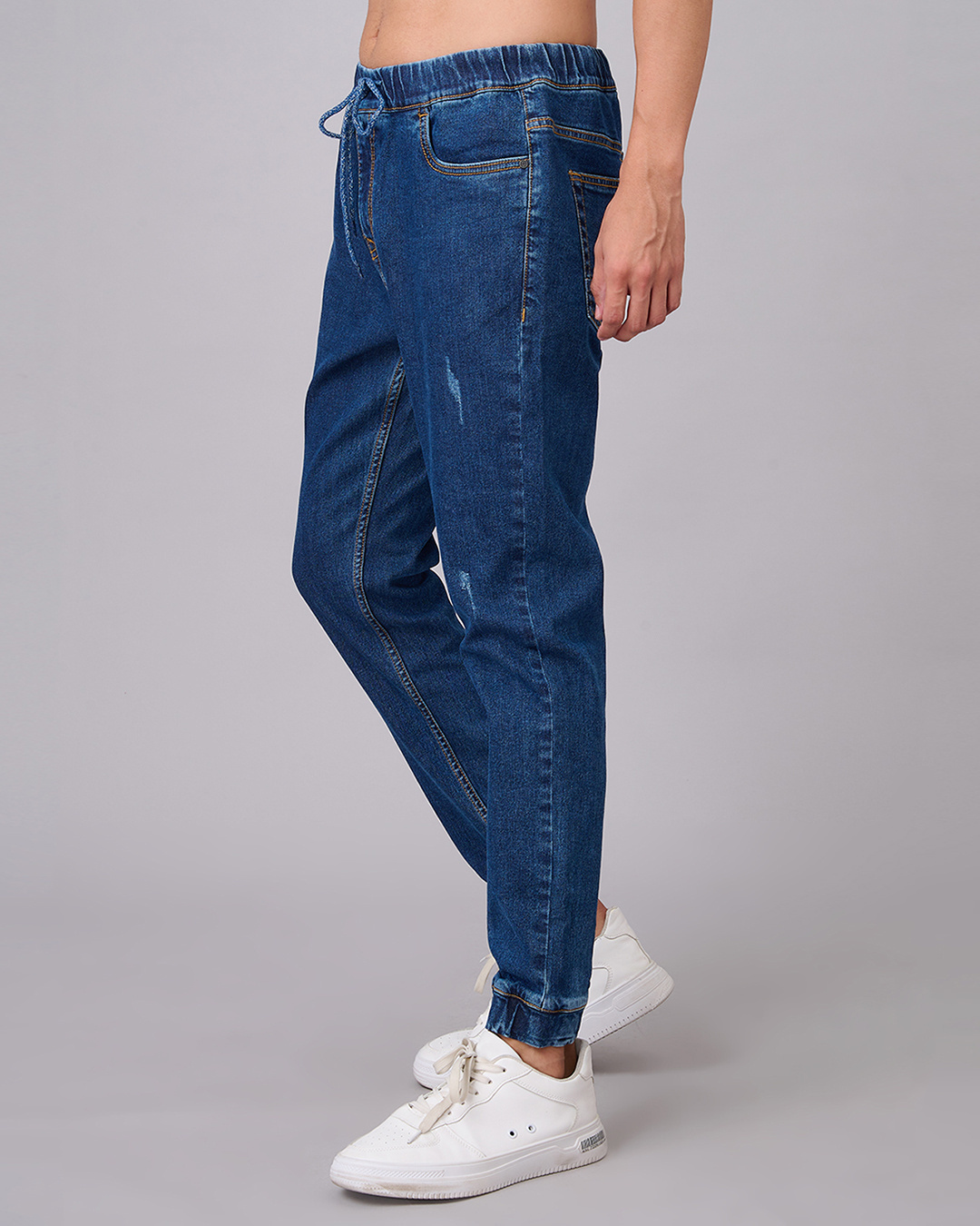 Shop Men's Blue Washed Jogger Jeans-Back