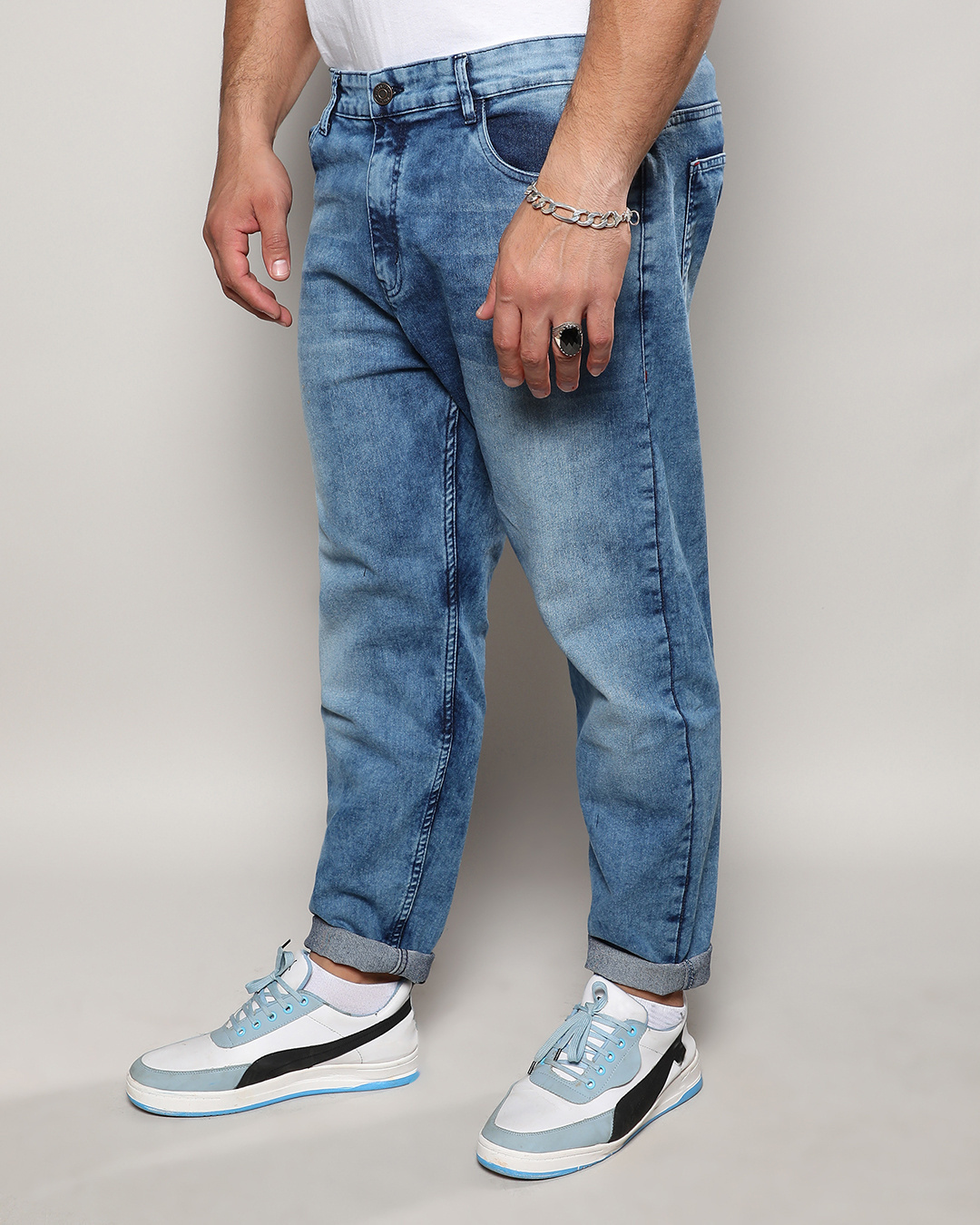 Shop Men's Blue Washed Oversized Plus Size Jeans-Back