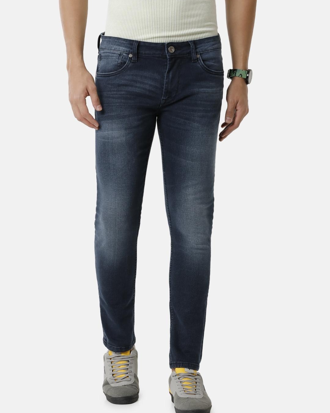 Buy Men's Blue Washed Skinny Fit Jeans for Men Blue Online at Bewakoof