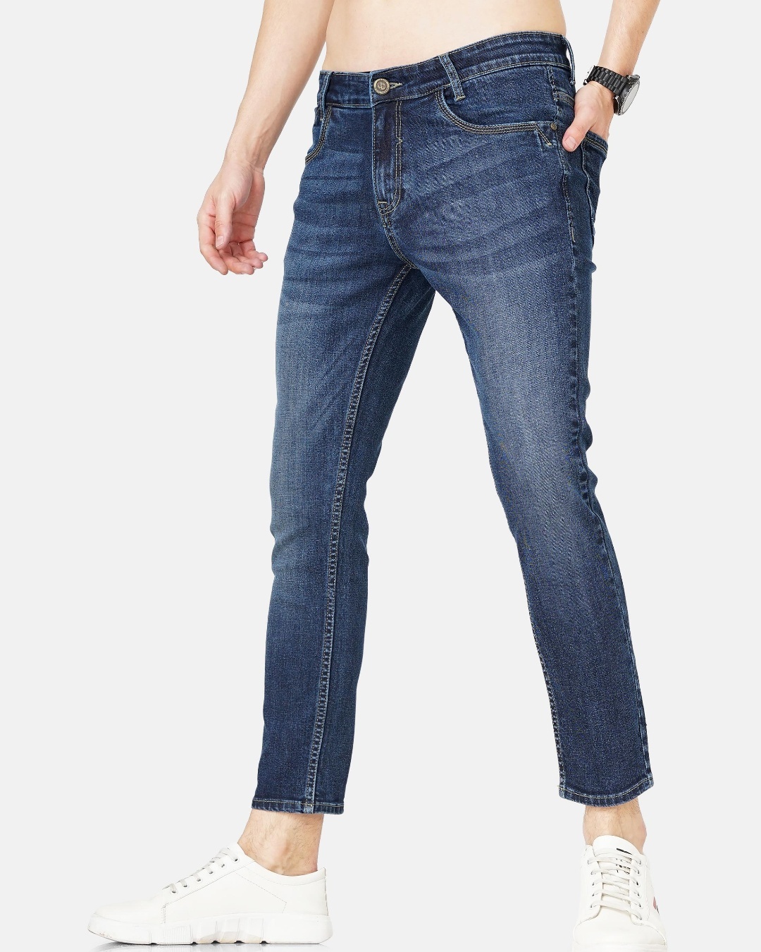 Shop Men's Blue Washed Skinny Fit Jeans-Back