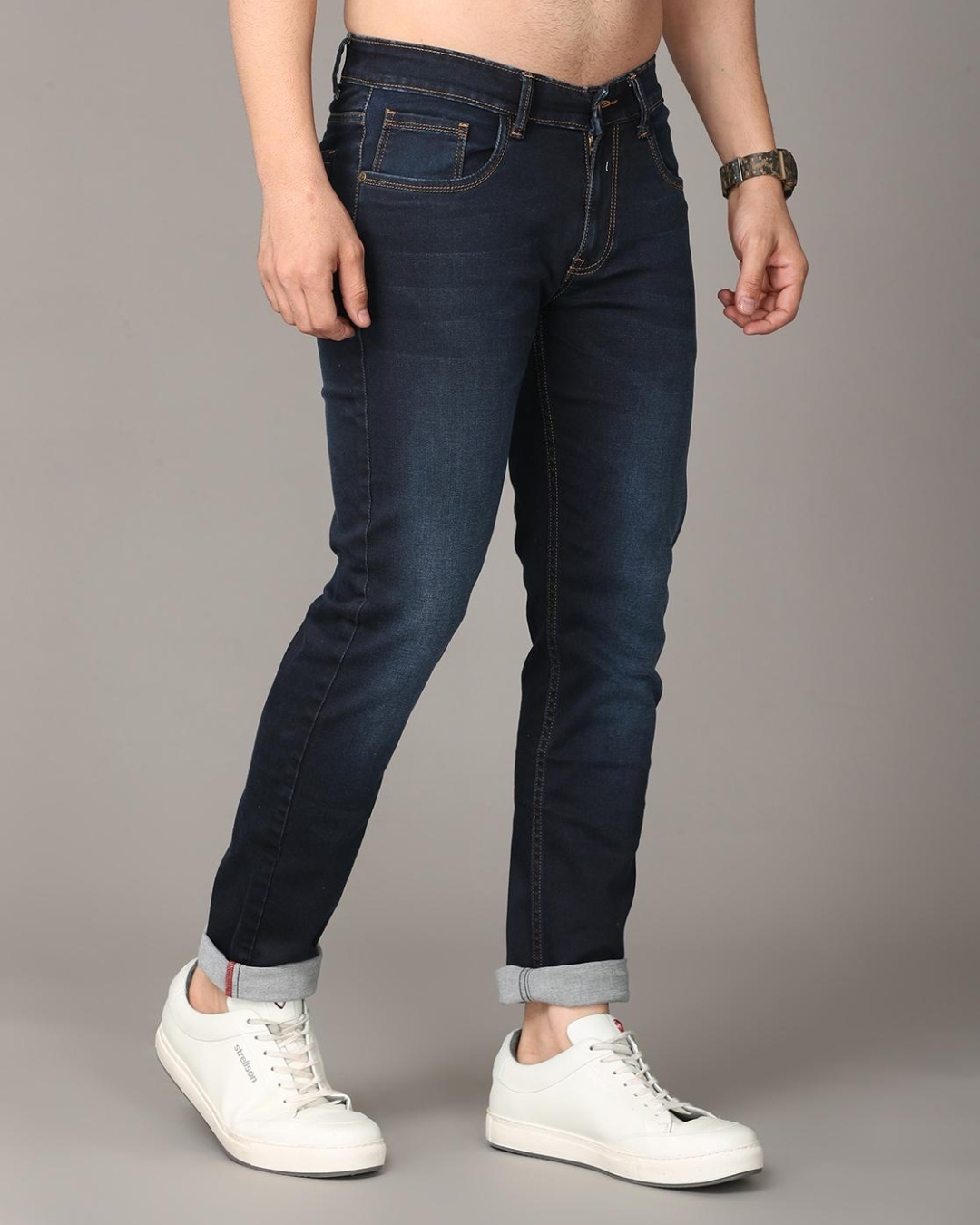 Shop Men's Blue Washed Slim Fit Jeans-Back