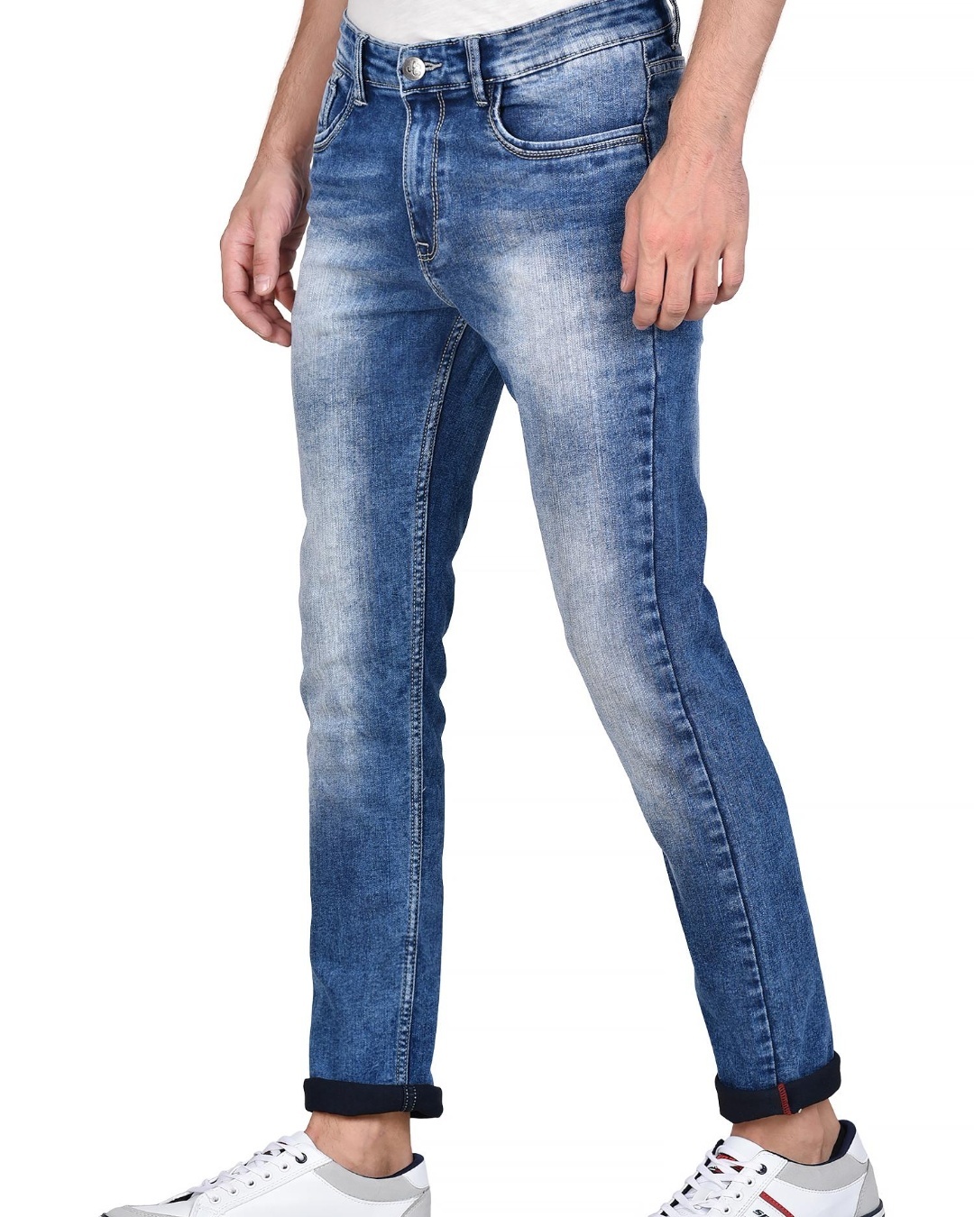 Shop Men's Blue Washed Slim Fit Jeans-Back