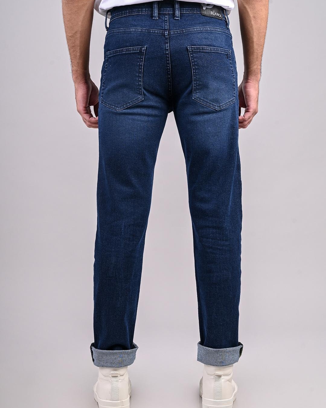 Shop Men's Blue Washed Slim Fit Jeans-Back