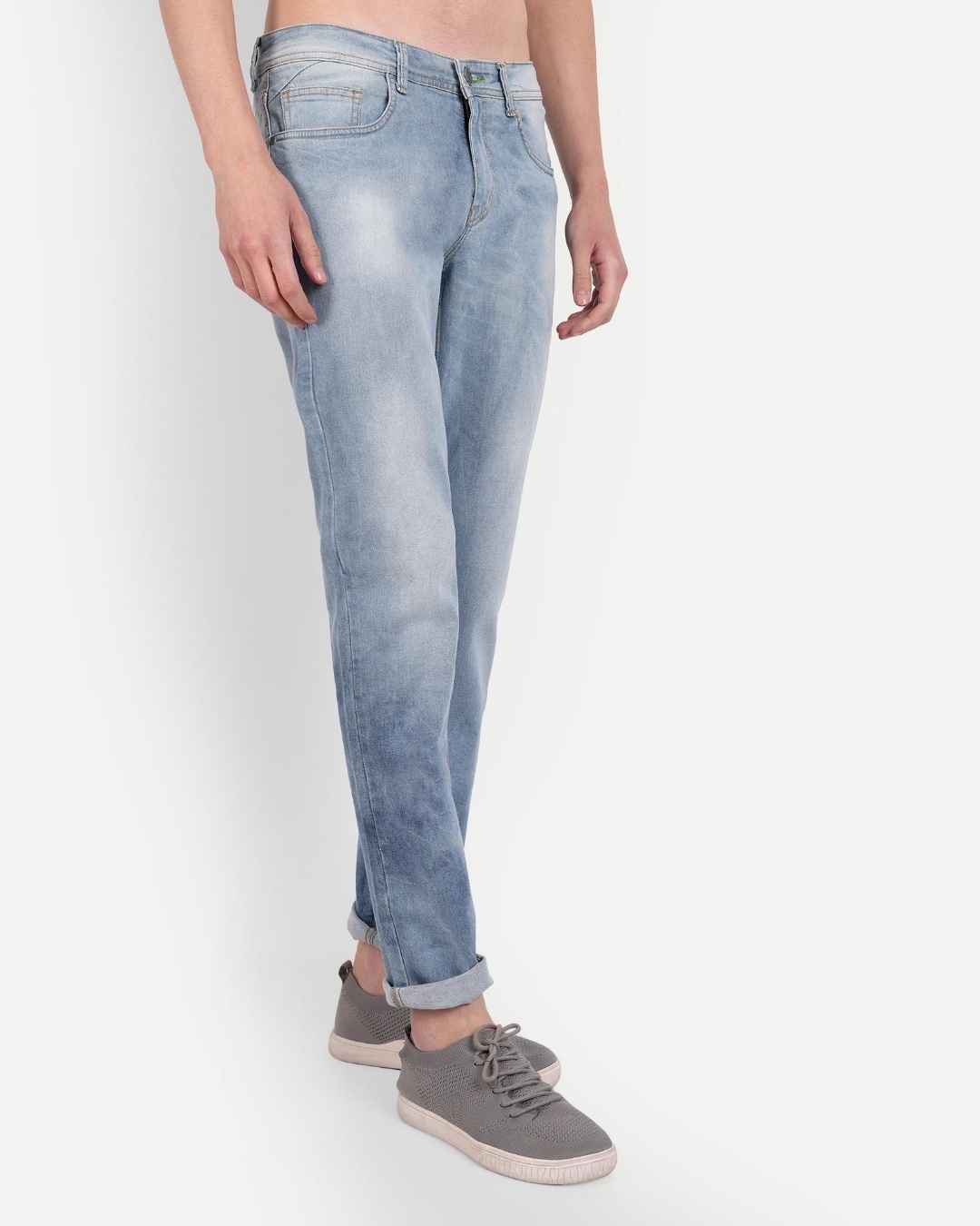 Shop Men's Blue Washed Slim Fit Jeans-Back