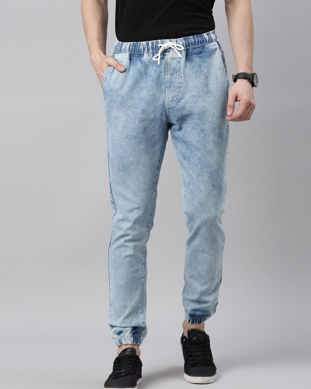 Buy Men's Blue Washed Slim Fit Jogger Jeans Online at Bewakoof