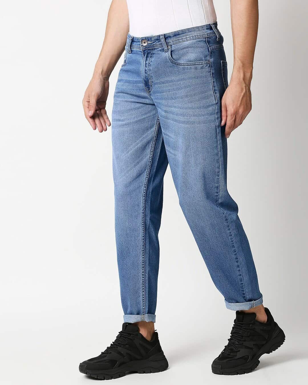 Shop Men's Blue Washed Slim Fit Mid Rise Jeans With Belt-Back