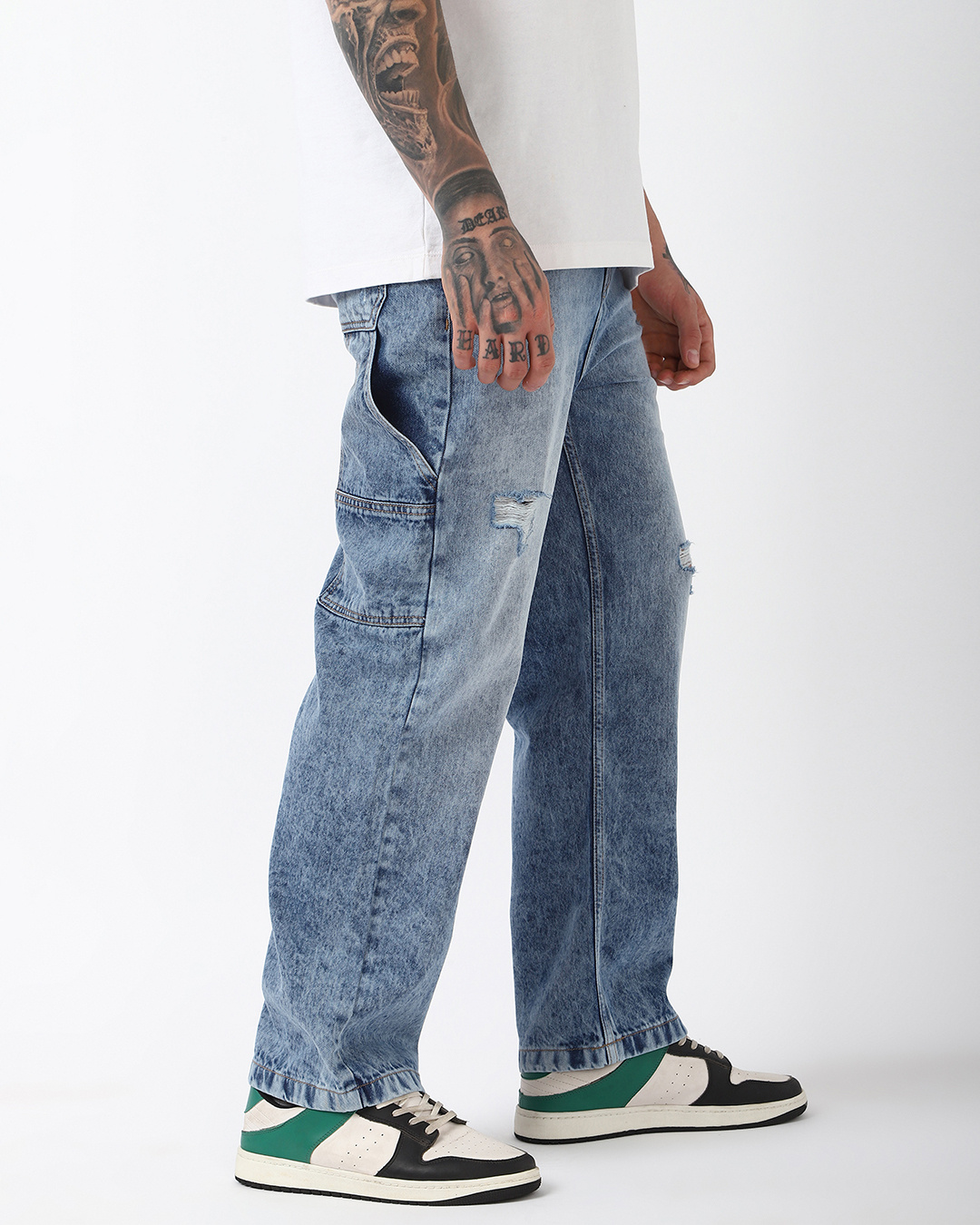 Shop Men's Blue Washed Straight Fit Mid-Rise Distressed Jeans-Back