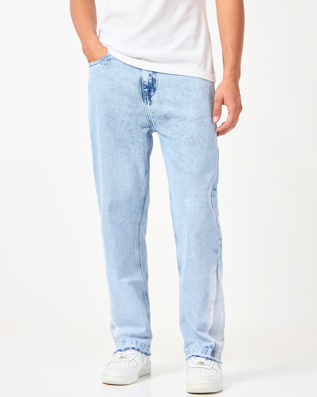 Shop Men's Blue Washed Straight Fit Mid-Rise Jeans-Back