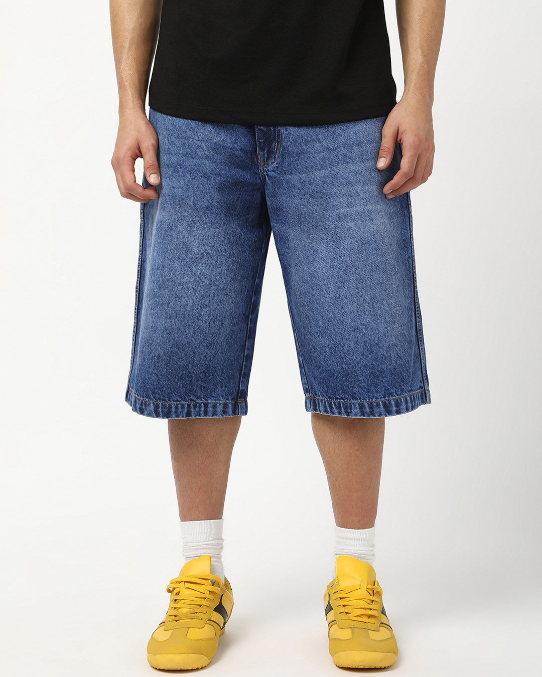 Shop Men's Blue Washed Straight Fit Shorts-Back