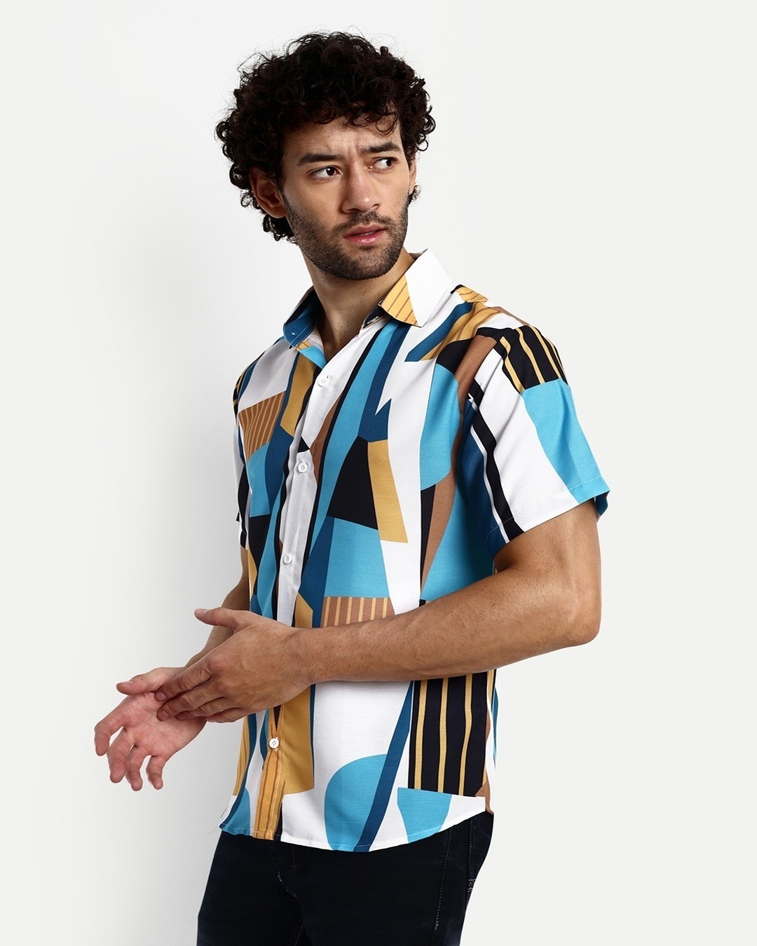 Shop Men's Blue & White All Over Abstract Printed Shirt-Back