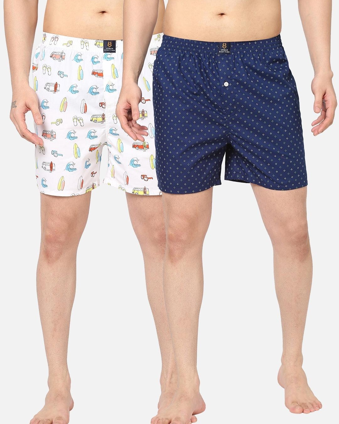 Buy Pack Of 2 Mens Blue And White All Over Printed Boxers Online In India At Bewakoof 7424