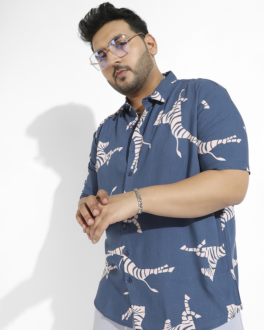 Buy Men's Blue & White All Over Zebra Printed Plus Size Shirt Online at